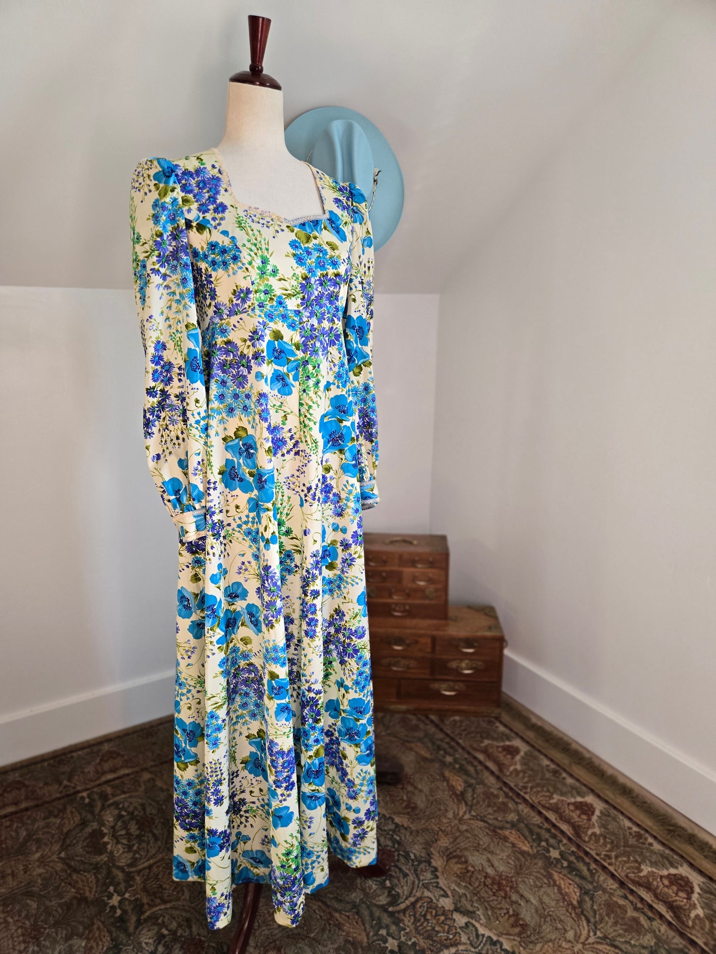 Vintage 70s Flower Power Nylon Maxi Dress - medium