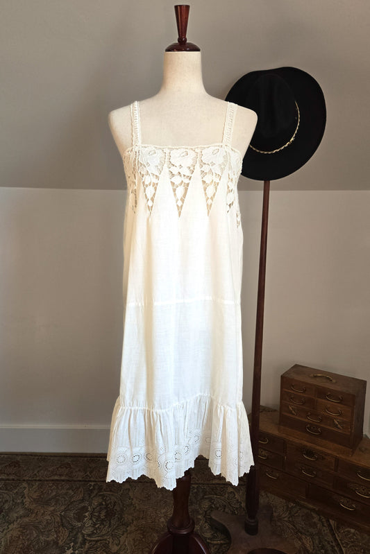 Vintage White Delicate Cotton Lace Slip Dress - small
