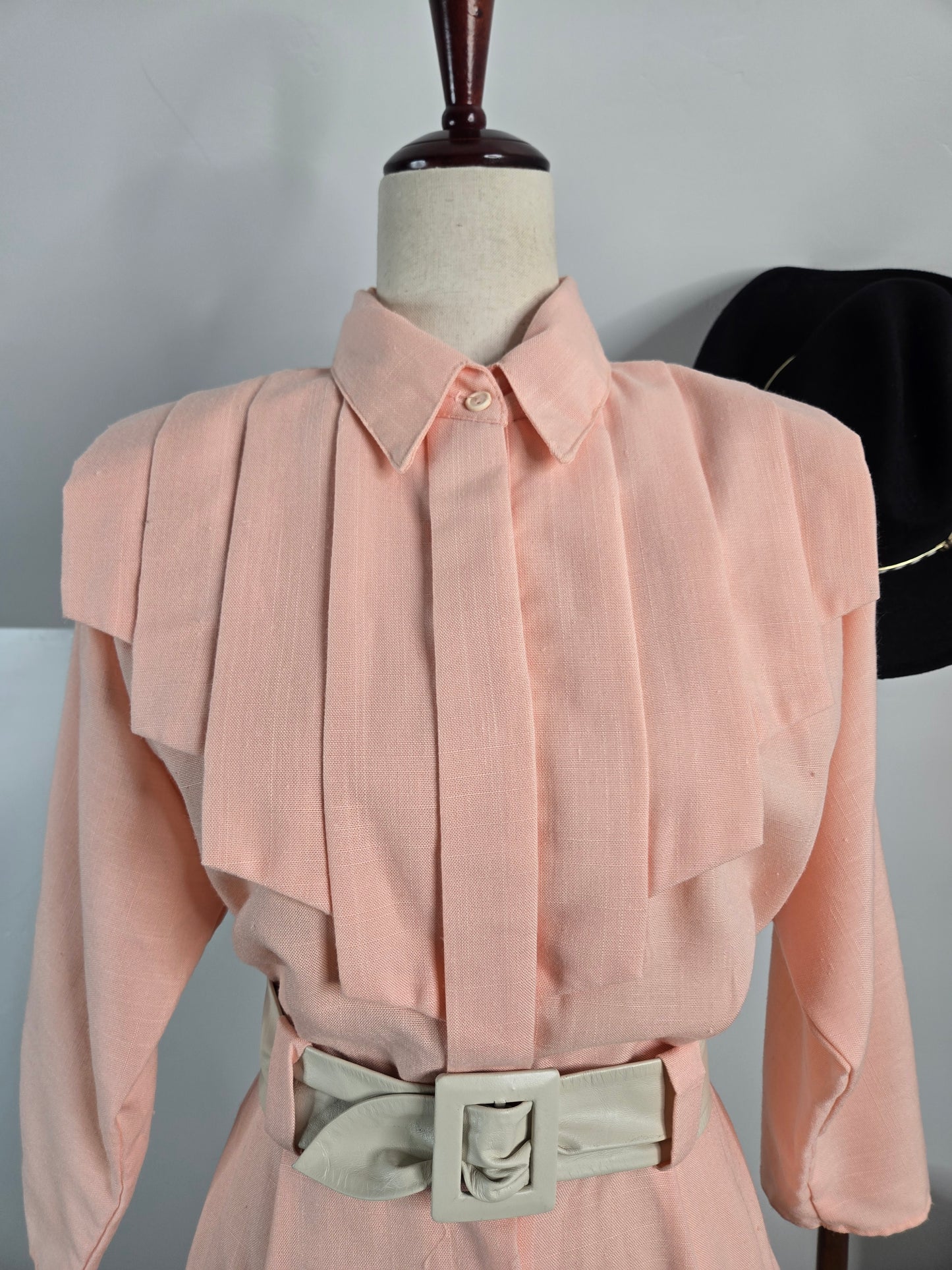 Bedford Fair Vintage 80s Pale Pink Pleated Dress - Medium
