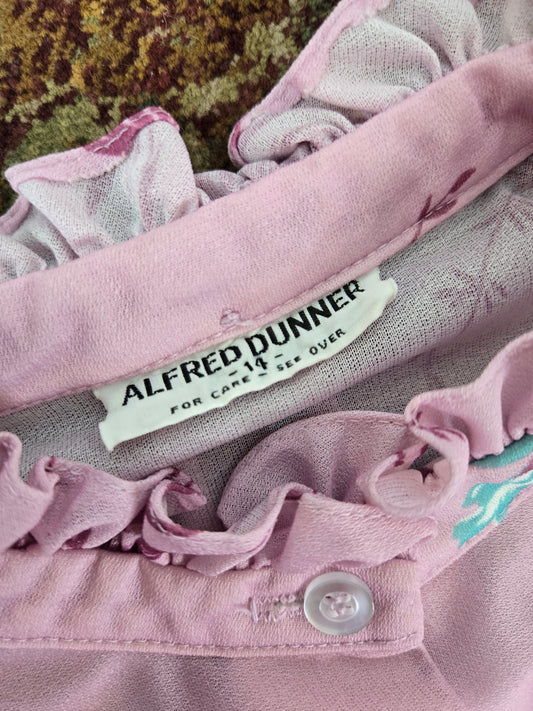 Alfred Dunner 70s Pink Floral Top with Neck Bow - medium/large