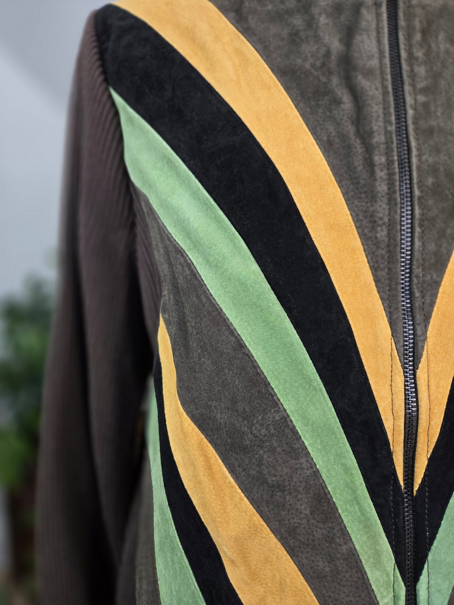 Bob Mackie Vintage Retro Patchwork Brown Leather Jacket - large