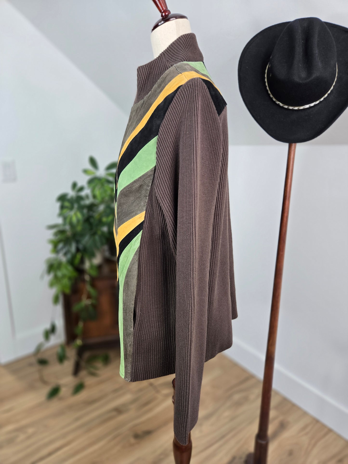 Bob Mackie Vintage Retro Patchwork Brown Leather Jacket - large