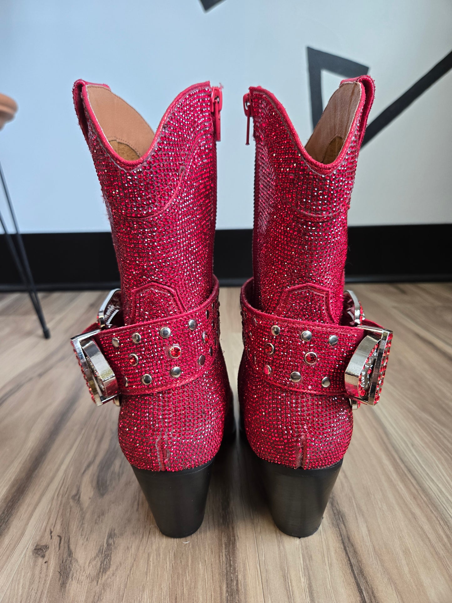 Dorothy Does Western! Antonia Rhinestone Western Ankle Boot in Red - Size 8.5
