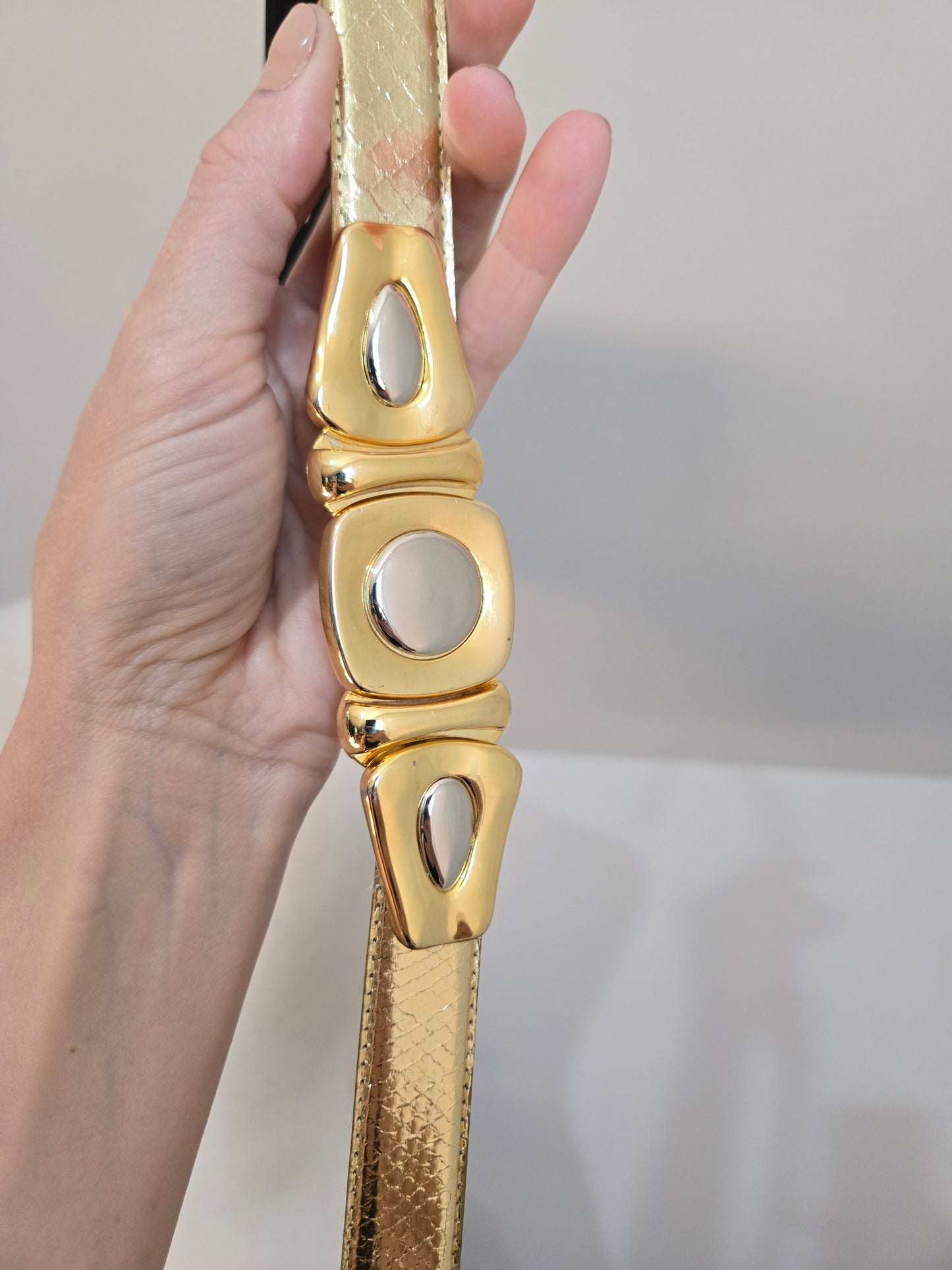 Sunco Vintage Gold Snakeskin Belt with Mixed Metal Decoration - W27-29"