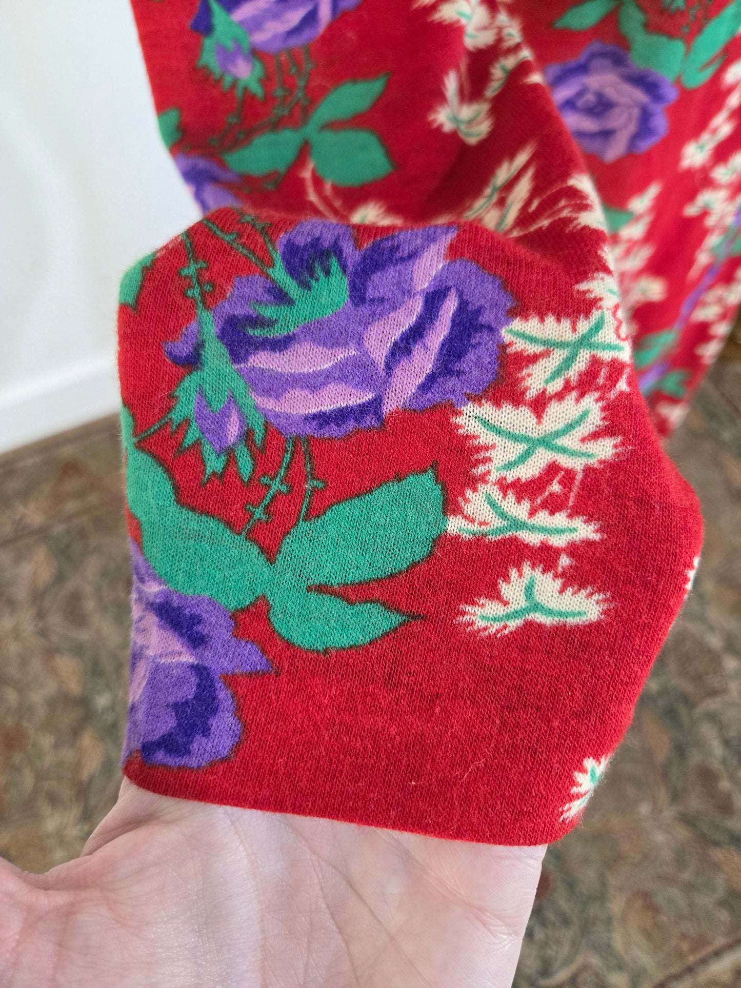 Vintage 70s Red Floral Psychedelic Print Maxi Dress - Small