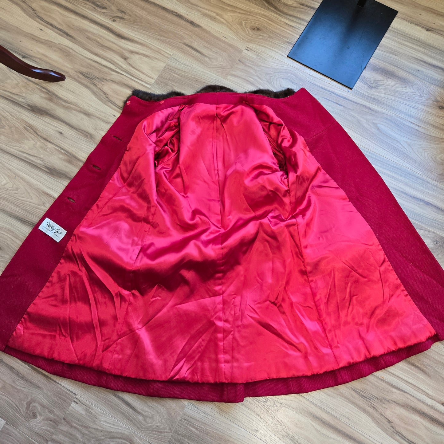 Holly Gab 1960s Red Australian Worsted Wool and Mink Fur Swing Coat - Medium