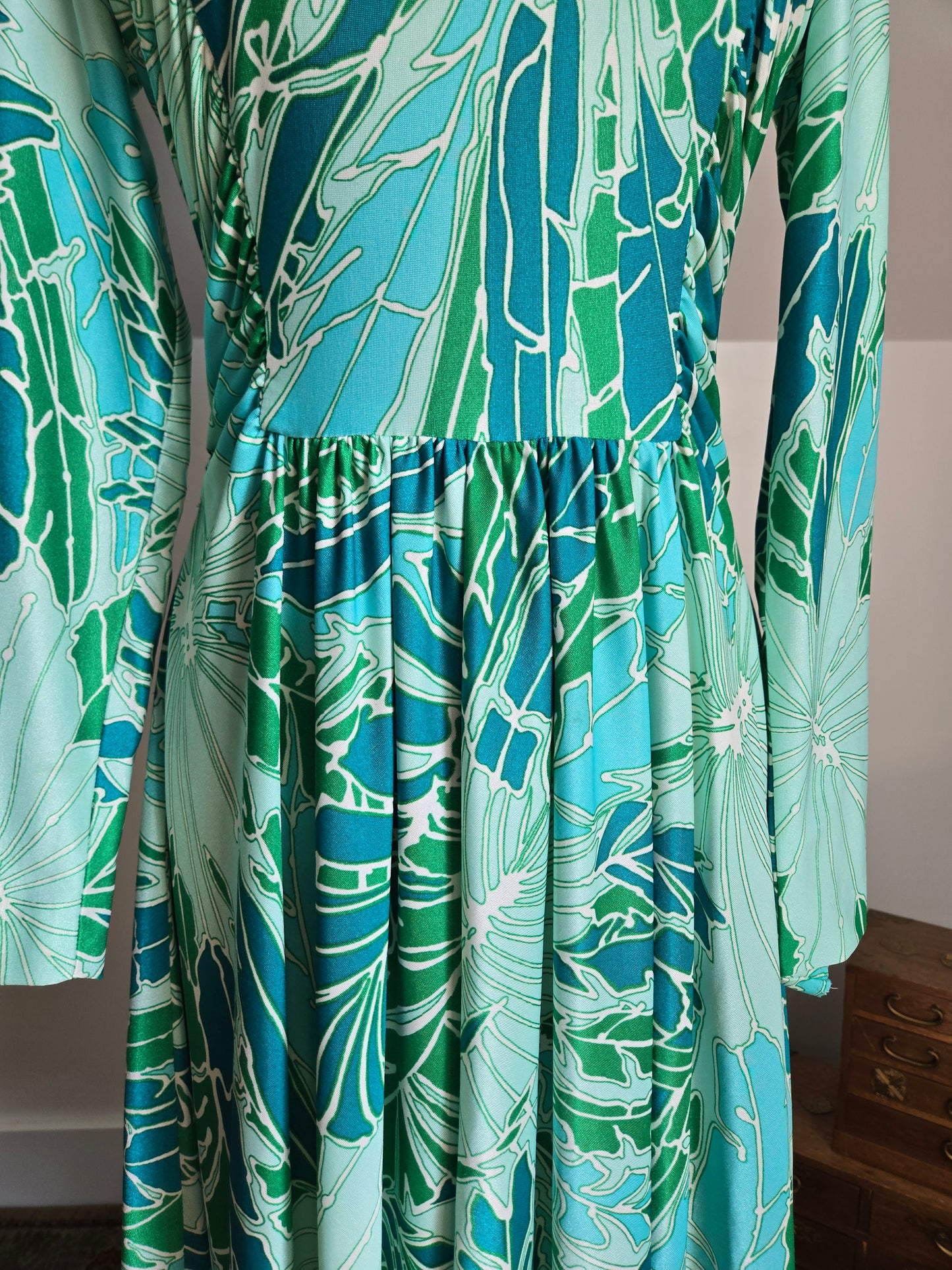 Rona California Vintage 70s Blue/Green Psychedelic Dress - medium