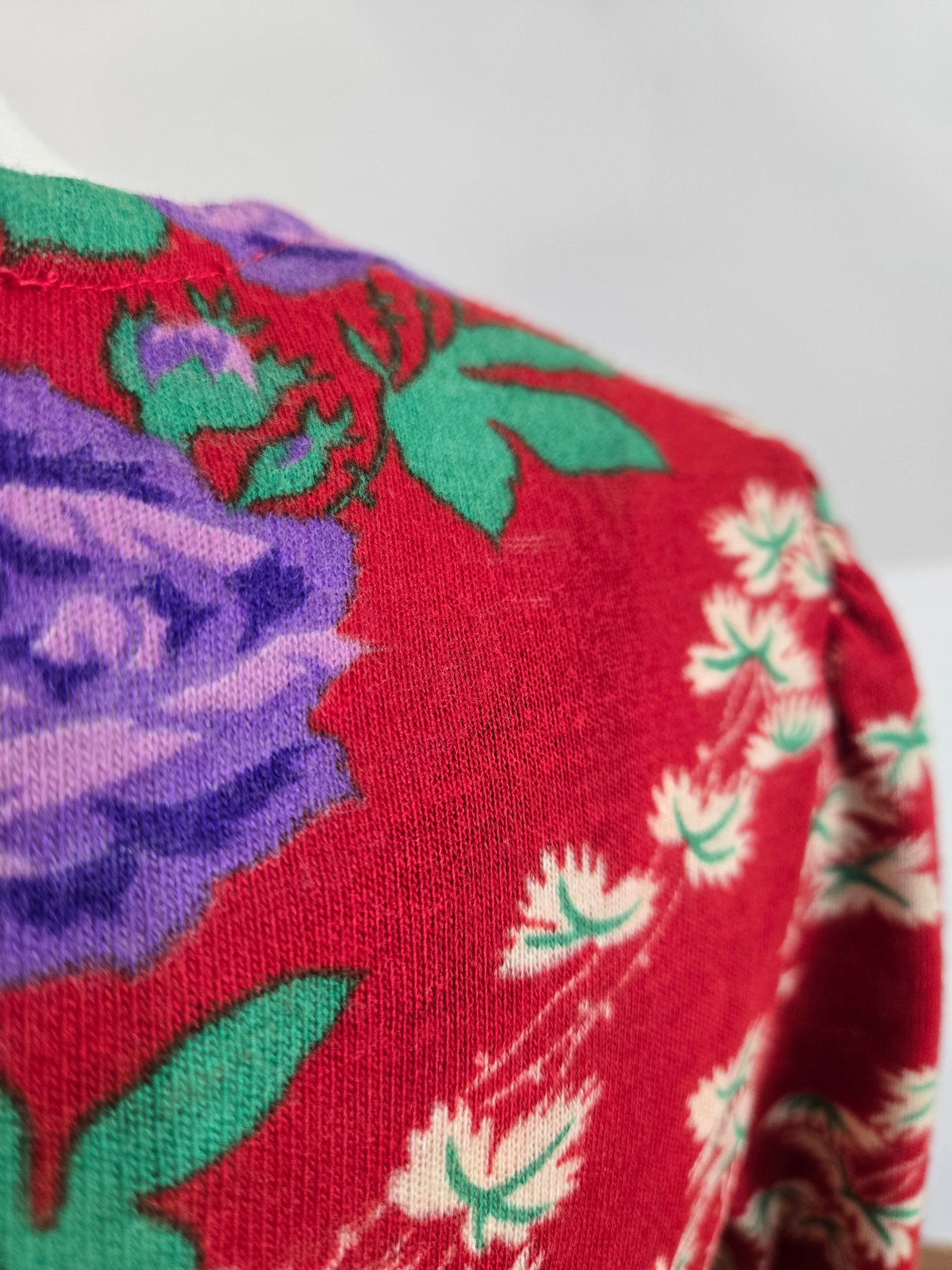 Vintage 70s Red Floral Psychedelic Print Maxi Dress - Small