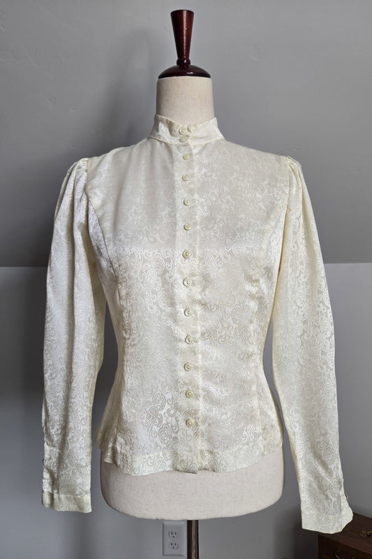 Vintage Edwardian Style Paisley Jacquard Top - Small