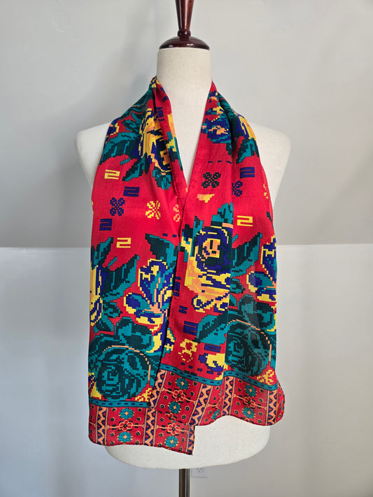 Vintage 100% Silk Made in Japan Red Digi Floral Scarf
