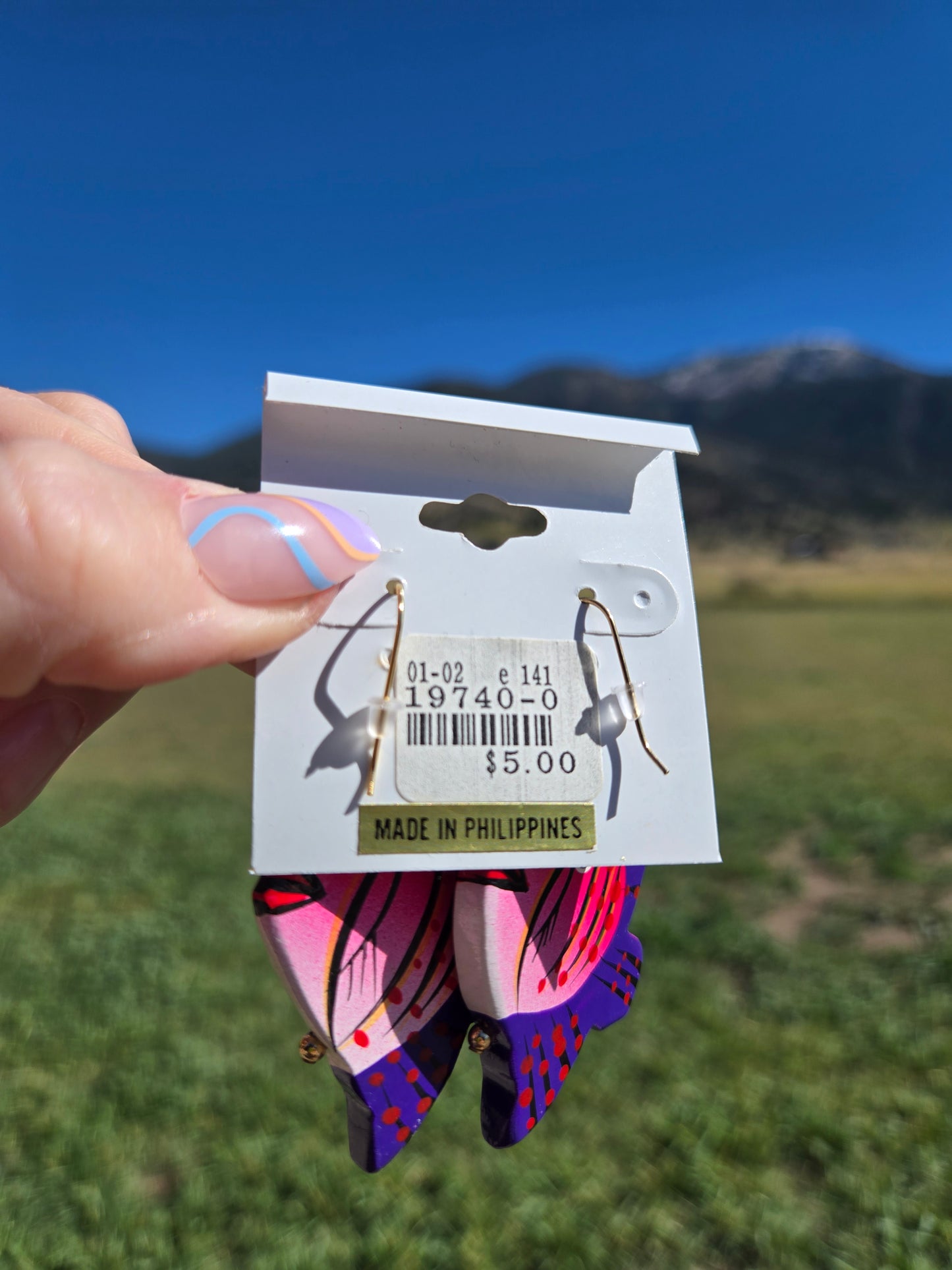 Deadstock Cara Mia Pink and Purple Wood Hand Painted Tropical Fish Earrings