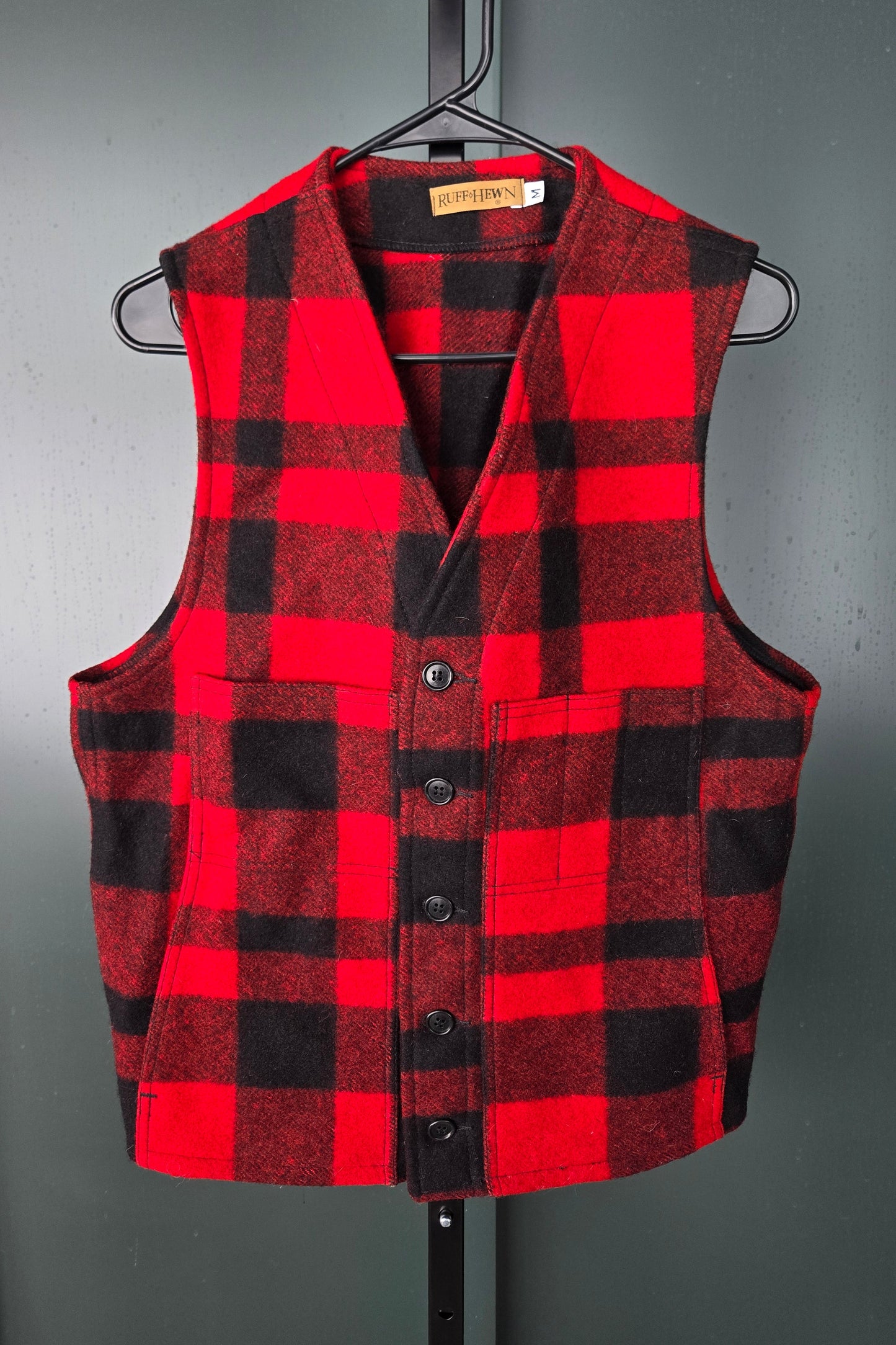 Ruff Hewn Vintage Wool Buffalo Plaid Workwear Vest - medium