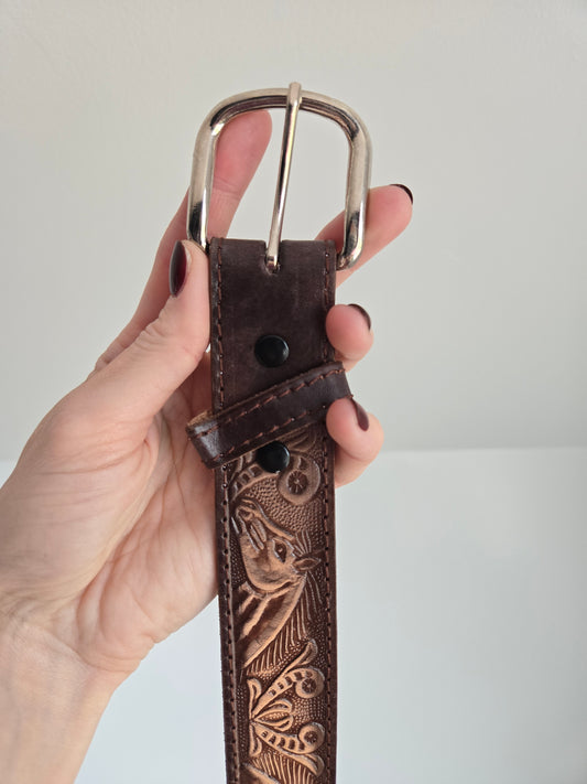 Made in Mexico Tooled Leather Belt with Horses - W31-36"