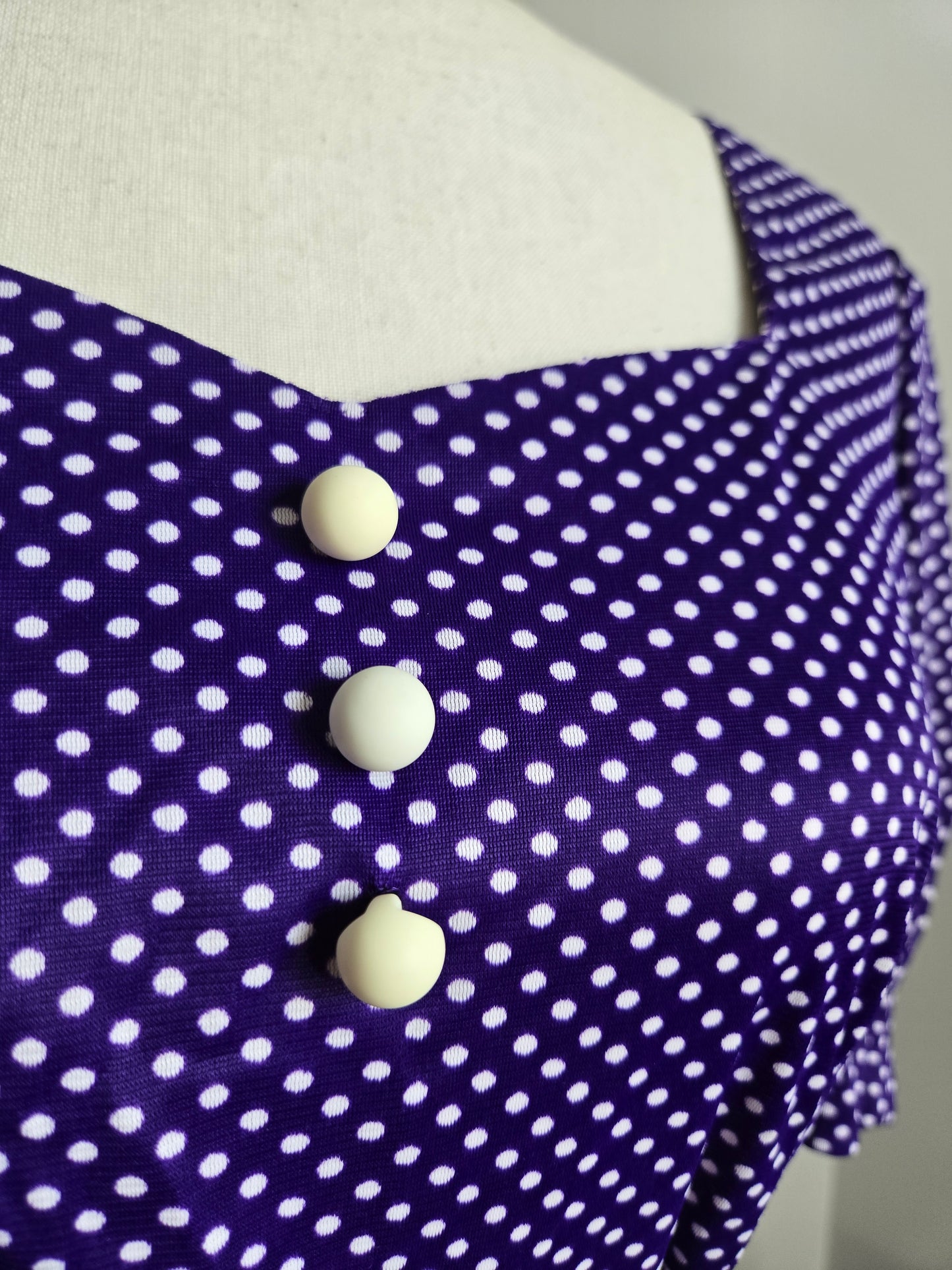 Vintage 60s Nylon Purple Polka Dot Sweetheart Dress - large