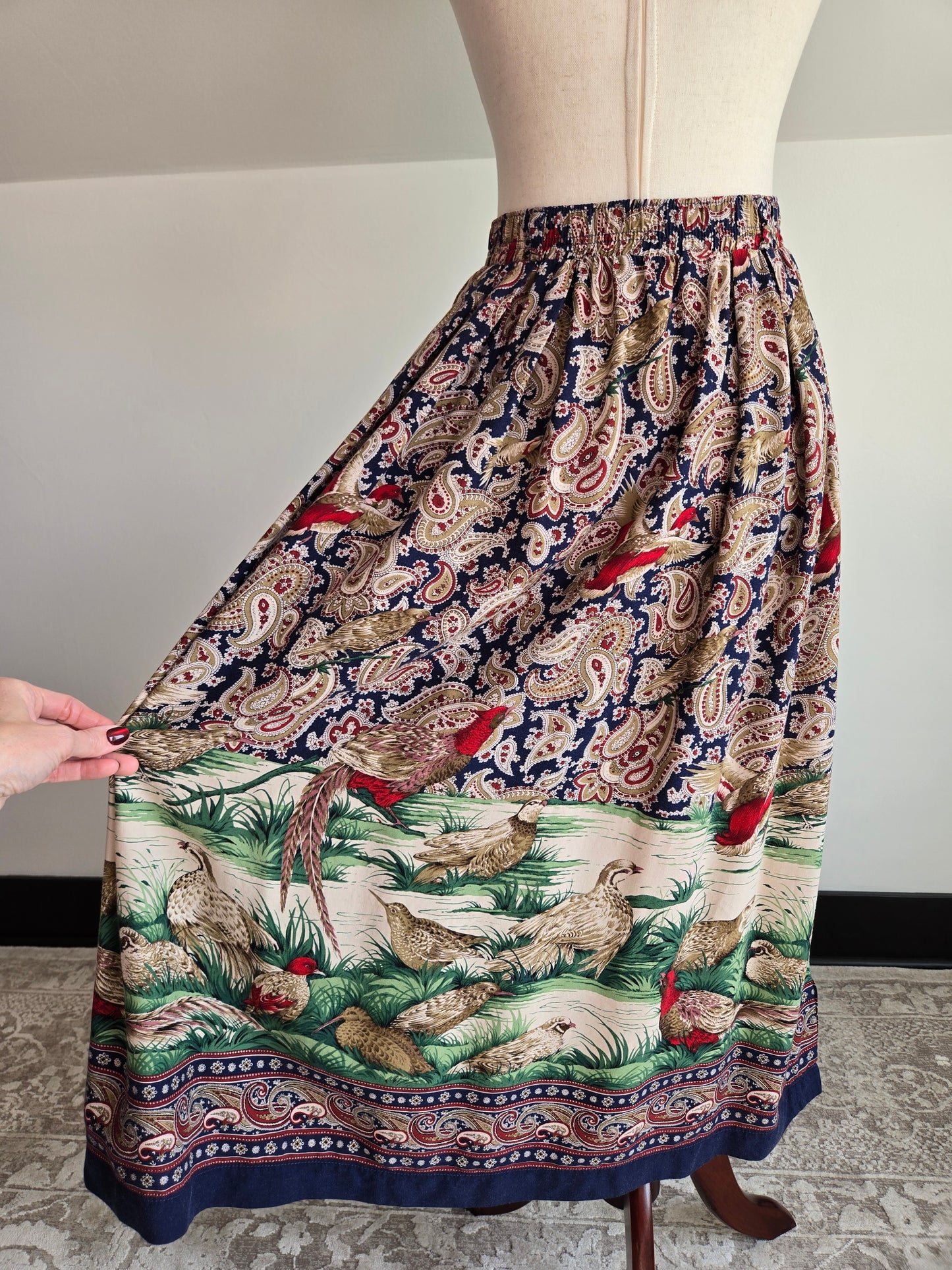Vintage Willowbend Bird Scene and Paisley Print Skirt - W26-34"