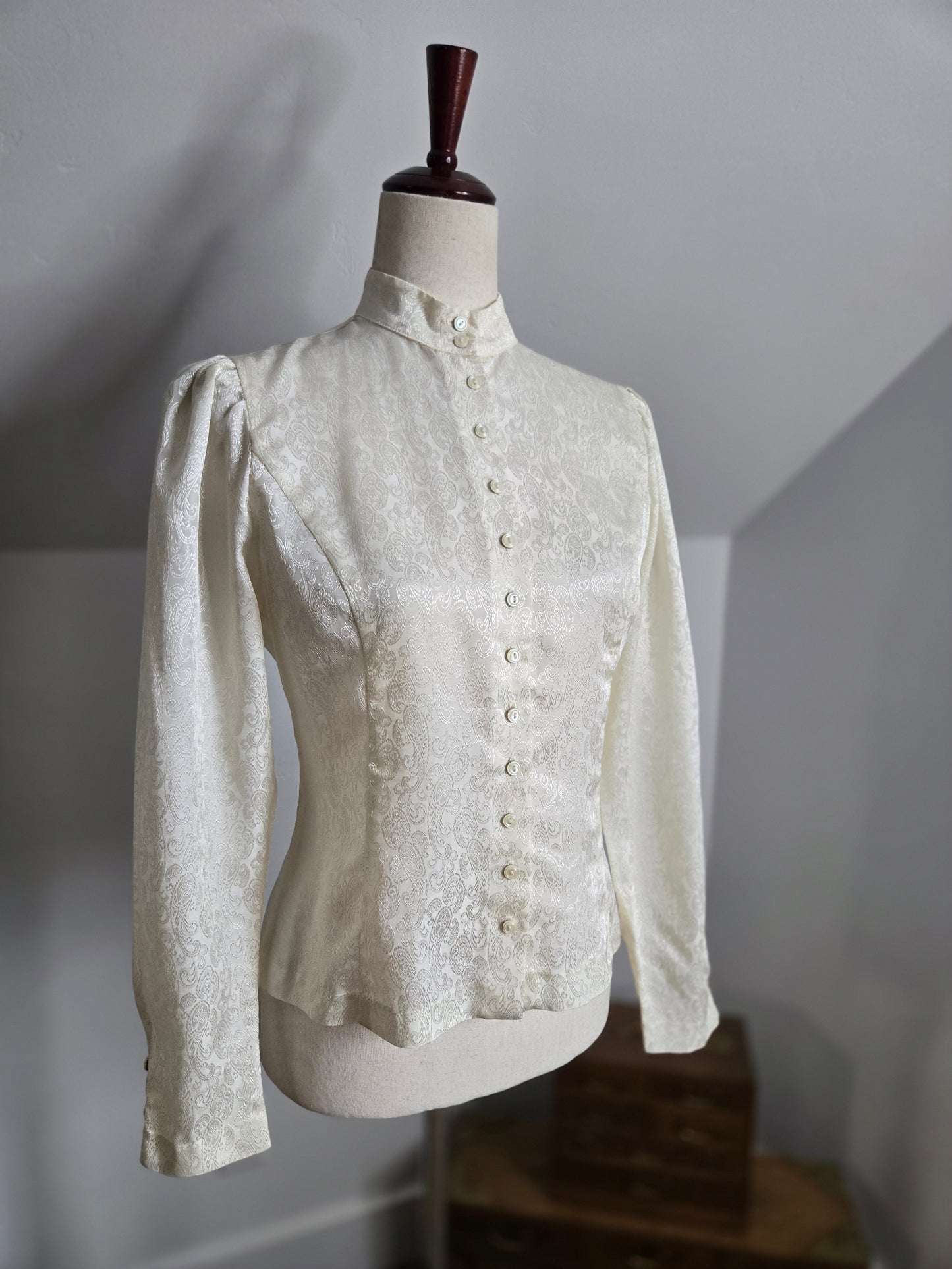 Vintage Edwardian Style Paisley Jacquard Top - Small