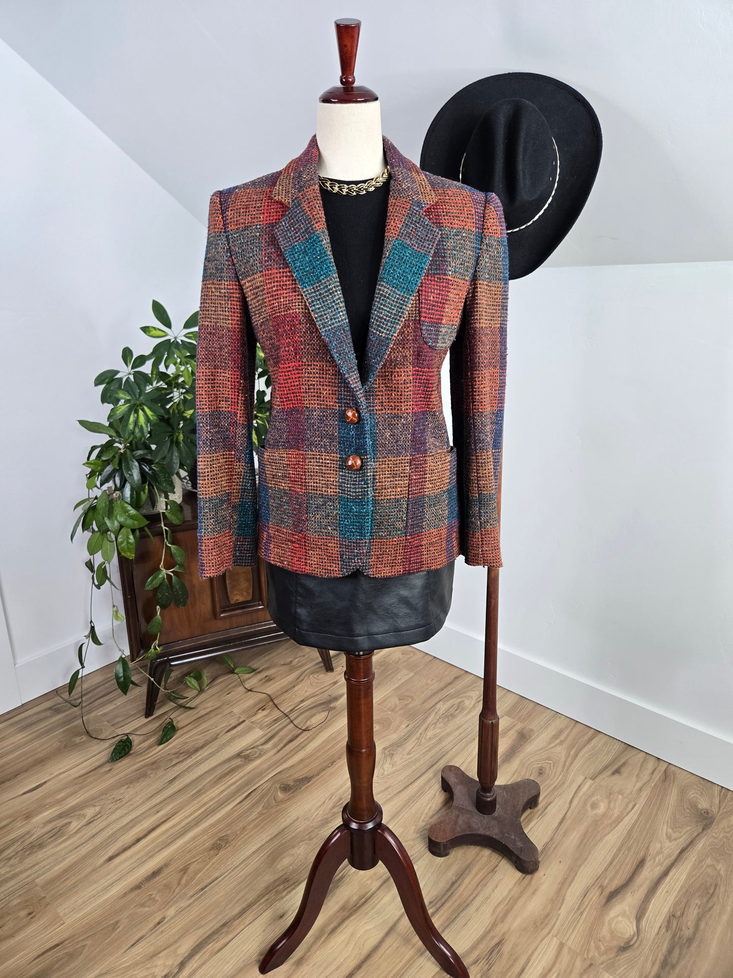 Liz Claiborne Vintage Union Tag Colorful Plaid Wool Blazer - small