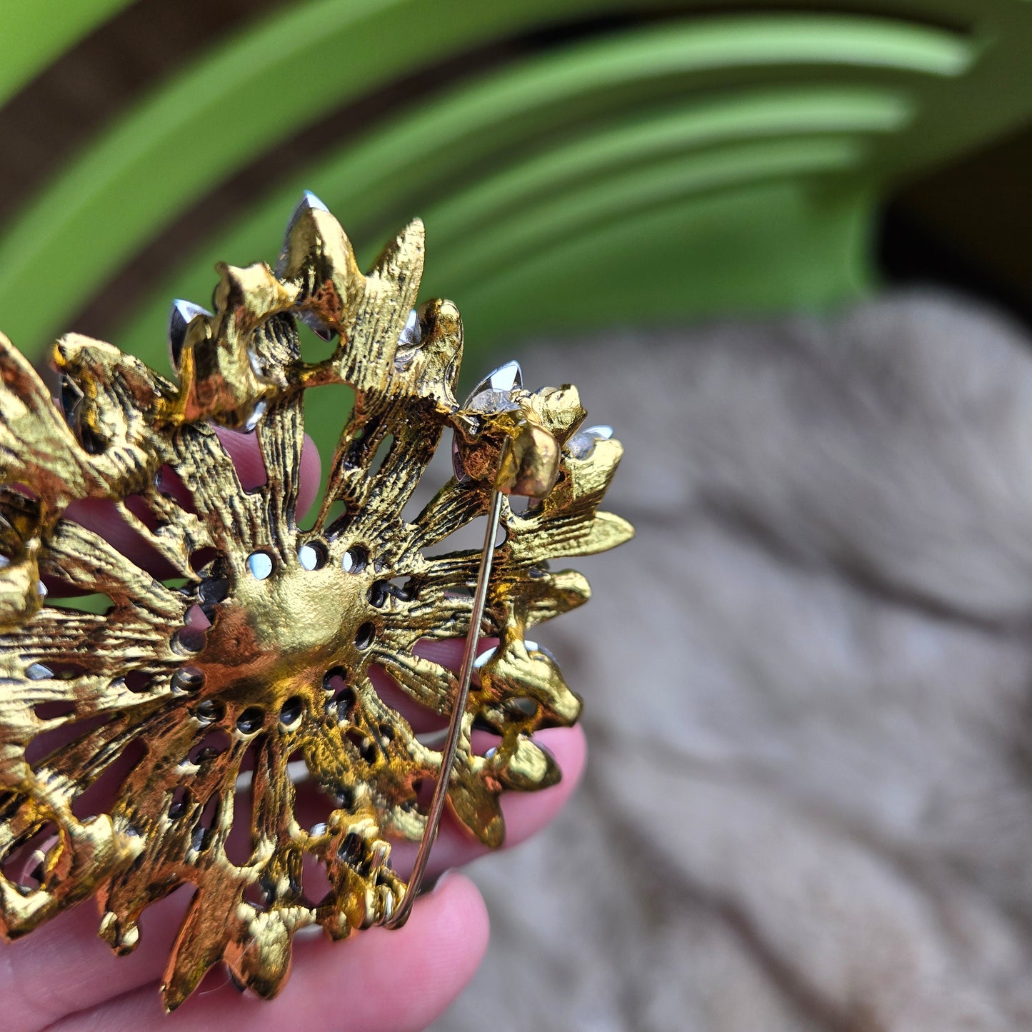 Vintage Large Green and Blue Rhinestone Brooch