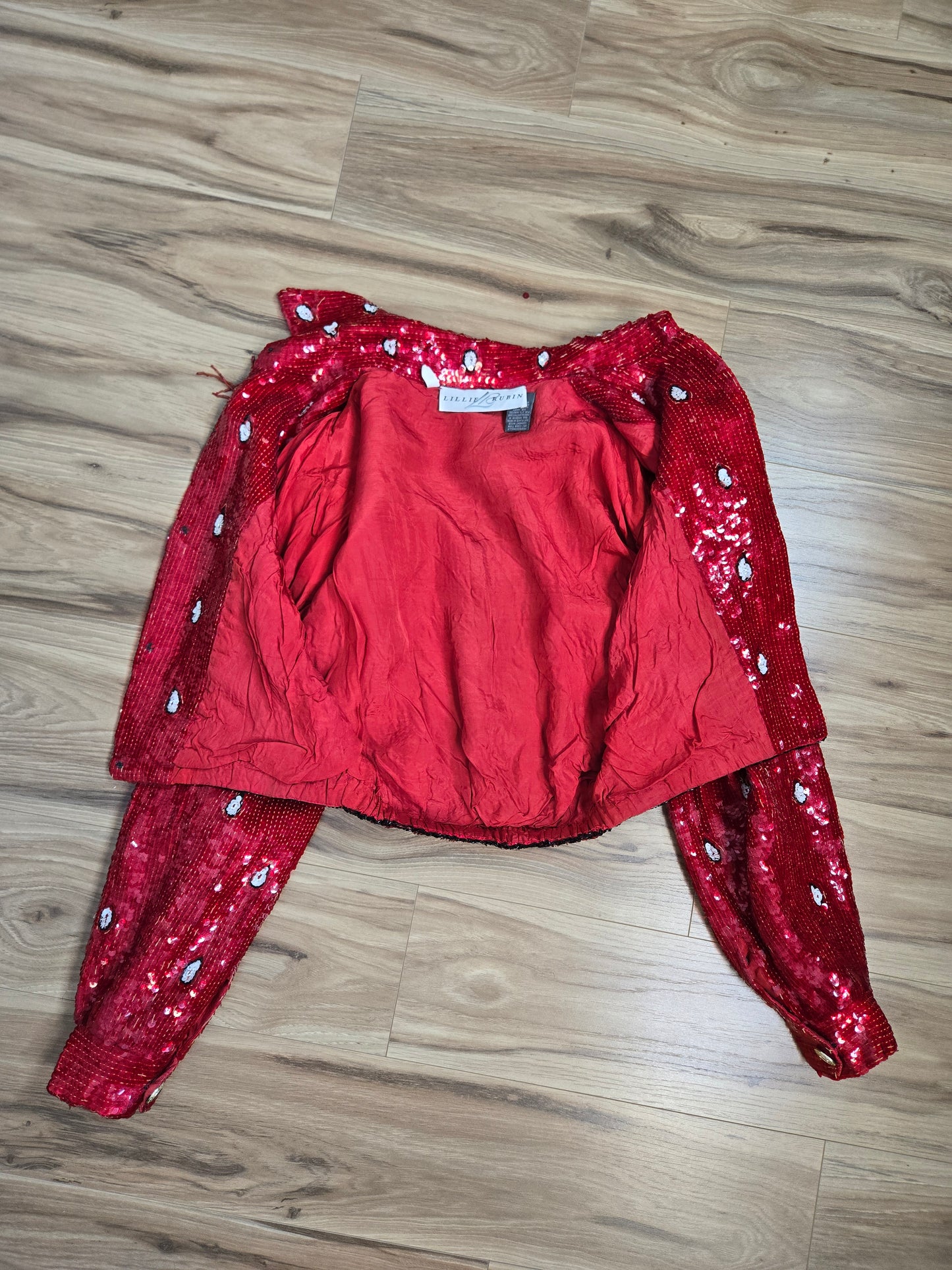 Lillie Rubin Vintage Sequin Western Crop Silk Jacket with Beaded Fringe - small