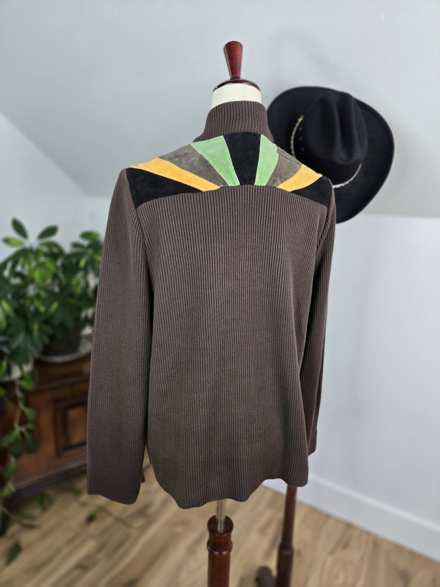 Bob Mackie Vintage Retro Patchwork Brown Leather Jacket - large