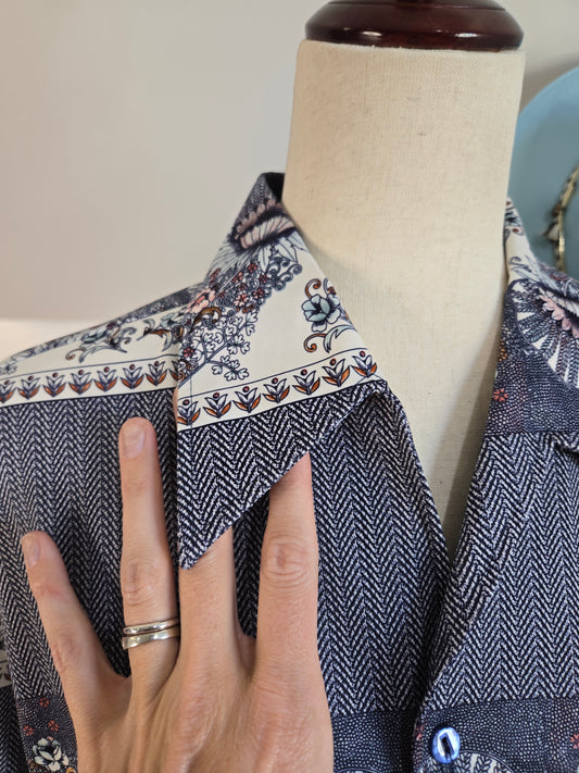 Joel Vintage 70s Navy Print Top - large