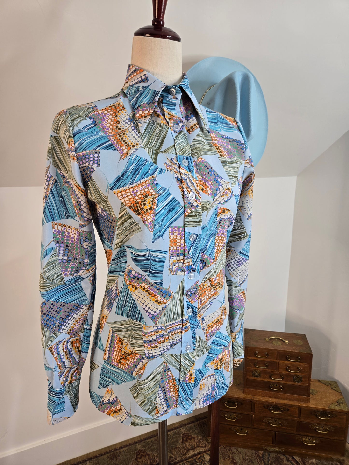 Allison Peters Vintage 70s Psychedelic Dagger Collar Shirt - XS/S