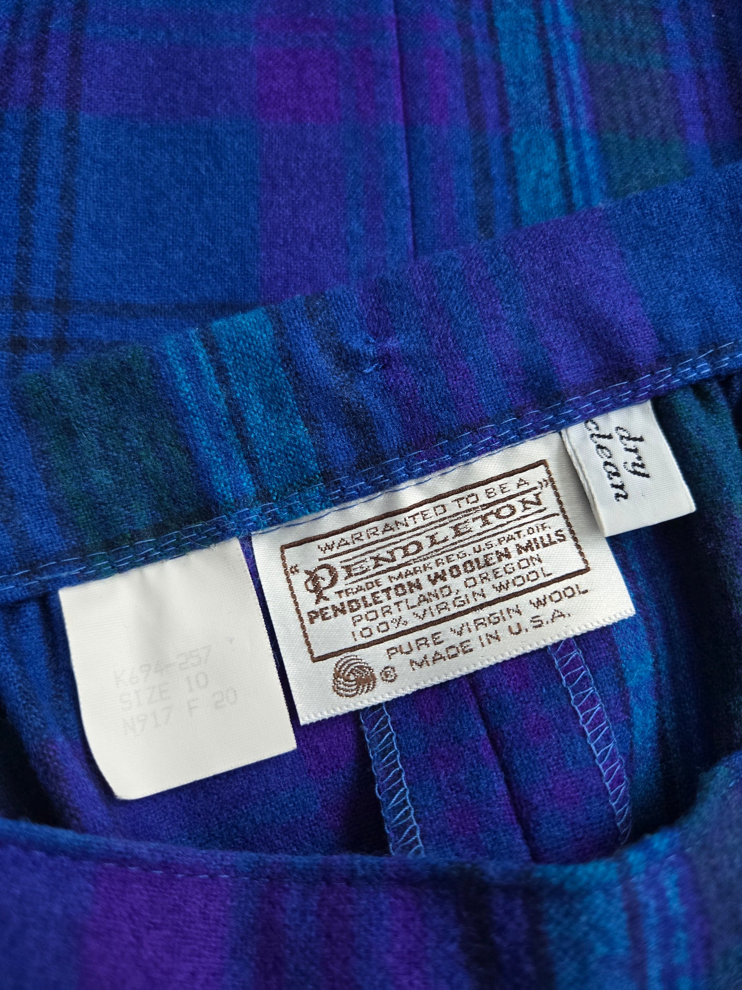 Pendleton Vintage Blue and Purple Plaid Wool Skirt - W29"