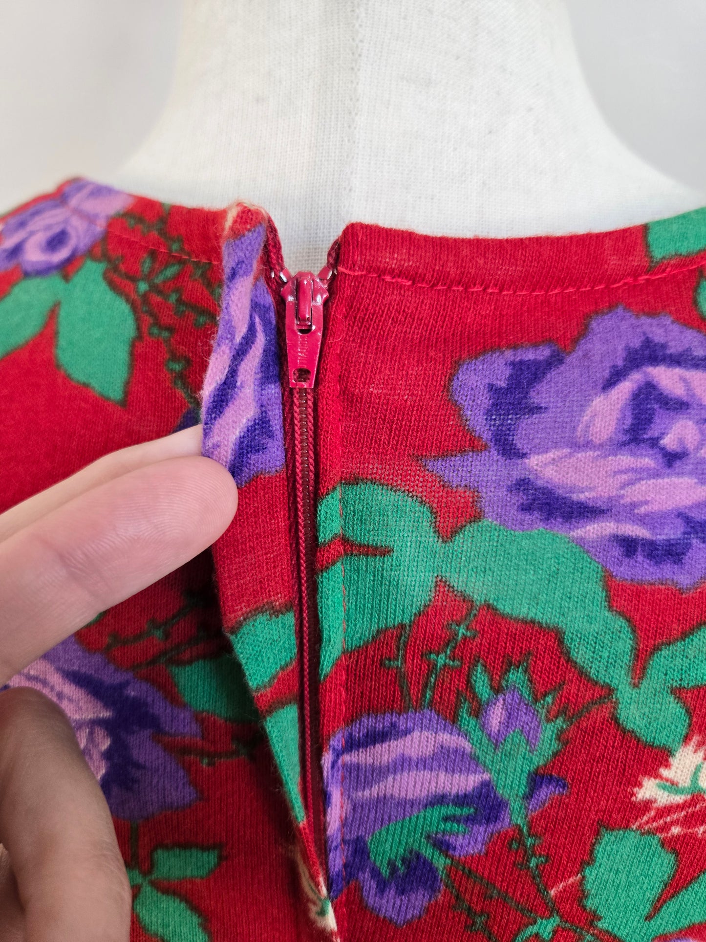 Vintage 70s Red Floral Psychedelic Print Maxi Dress - Small