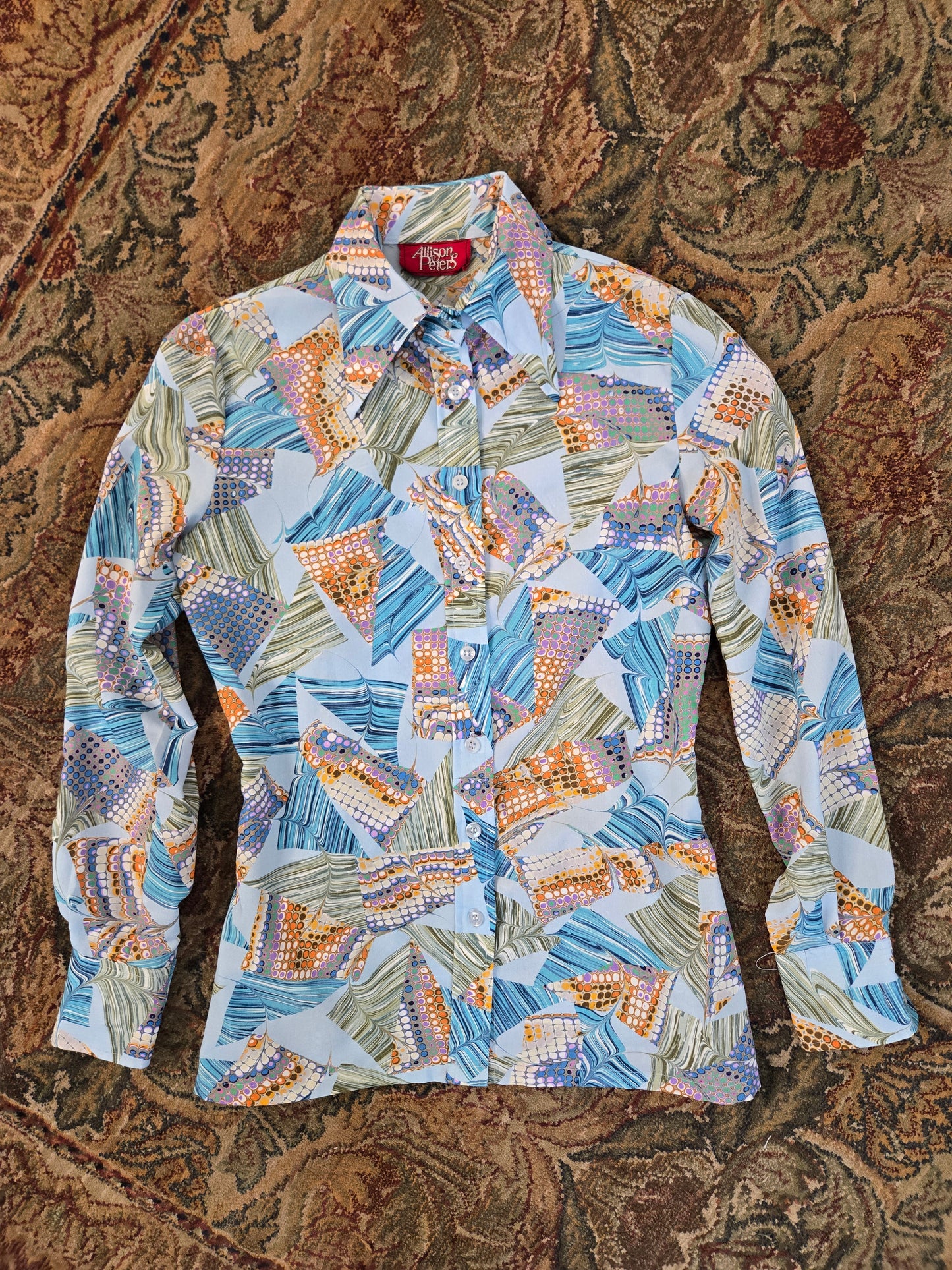 Allison Peters Vintage 70s Psychedelic Dagger Collar Shirt - XS/S
