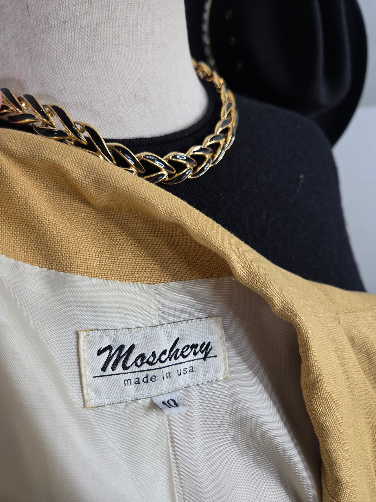 Moschery Vintage Mustard Yellow Linen Peplum Back Blazer - medium