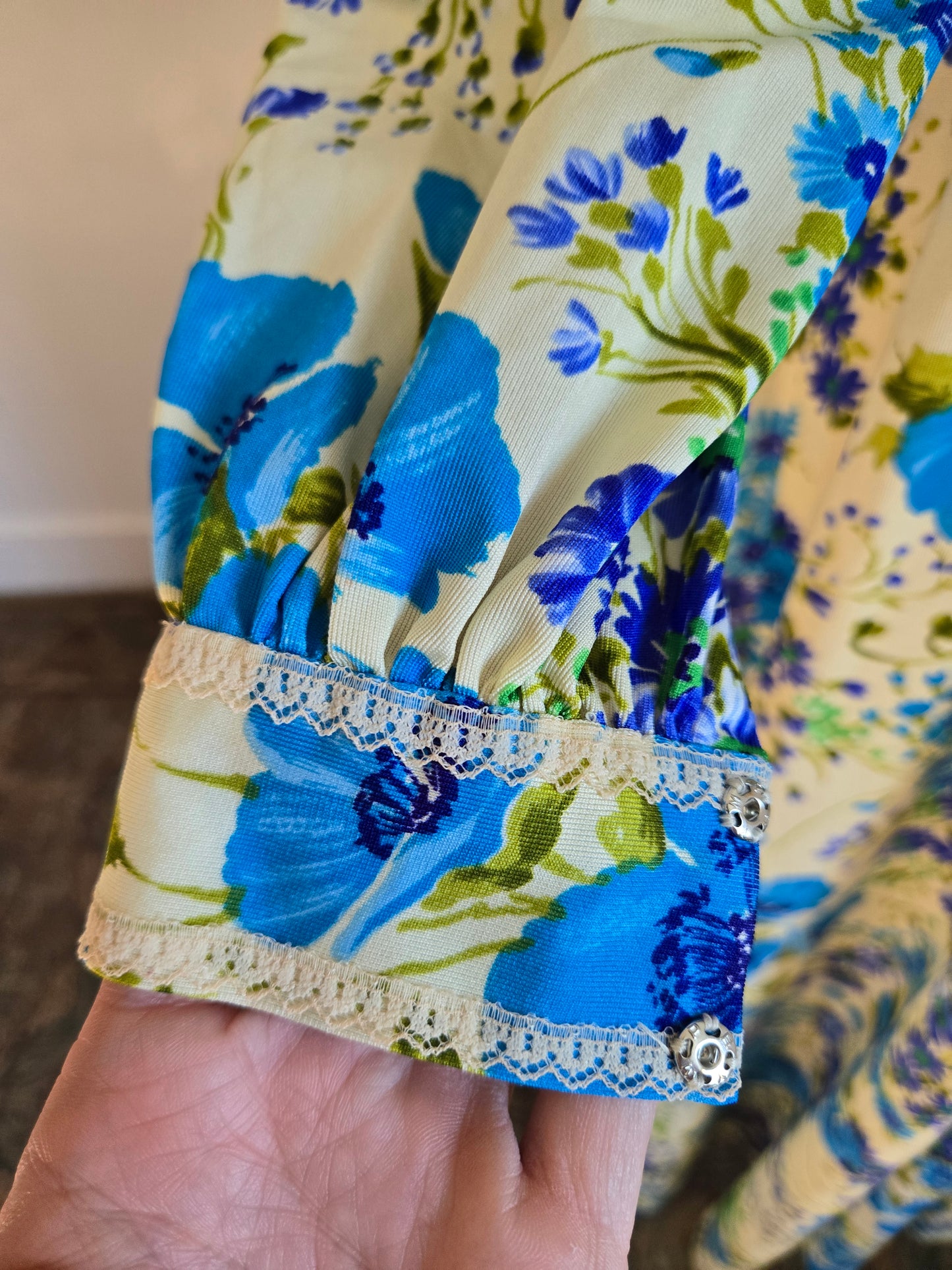 Vintage 70s Flower Power Nylon Maxi Dress - medium