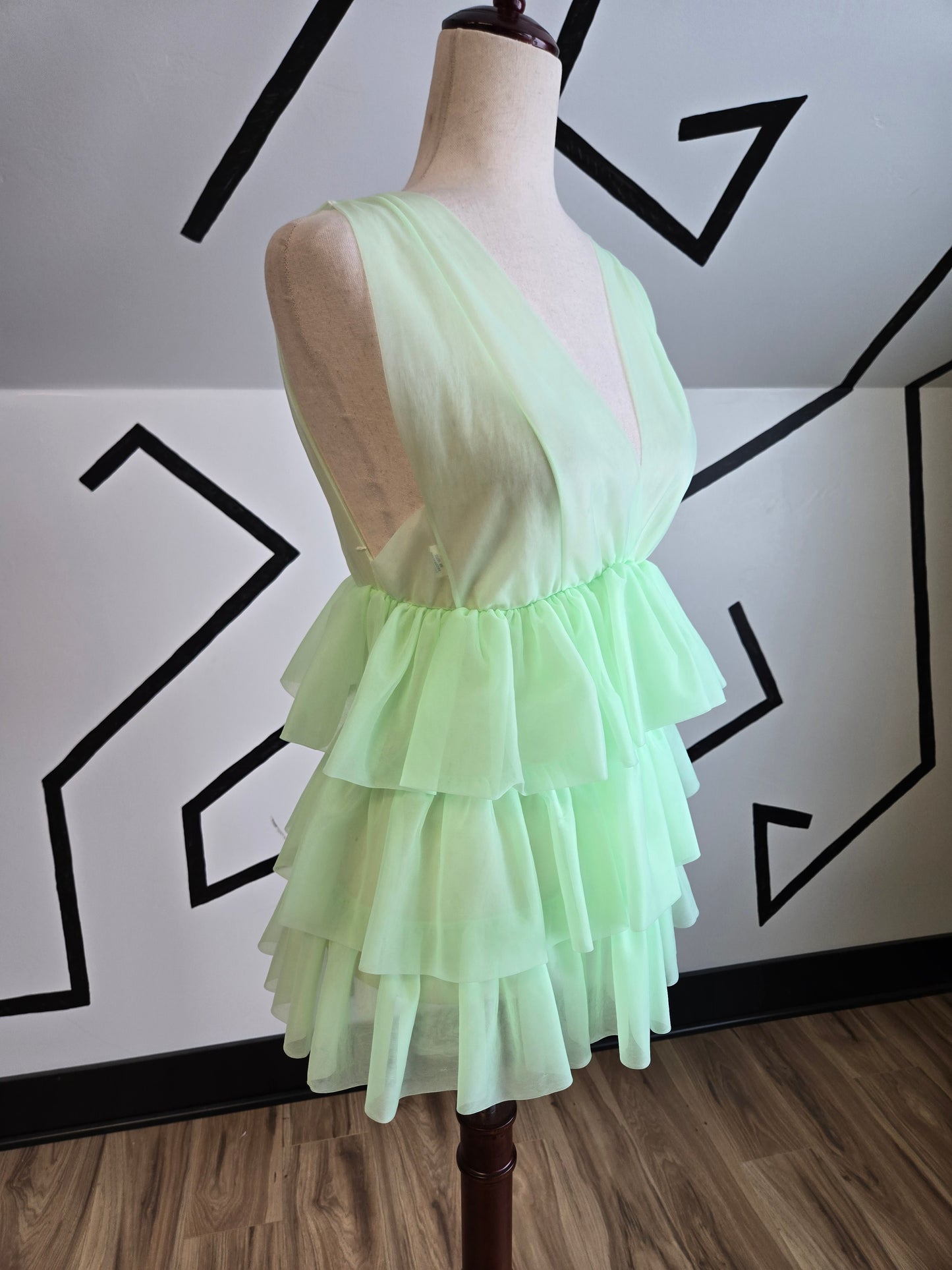Vintage Lime Green Layered Ruffle Negligee - small
