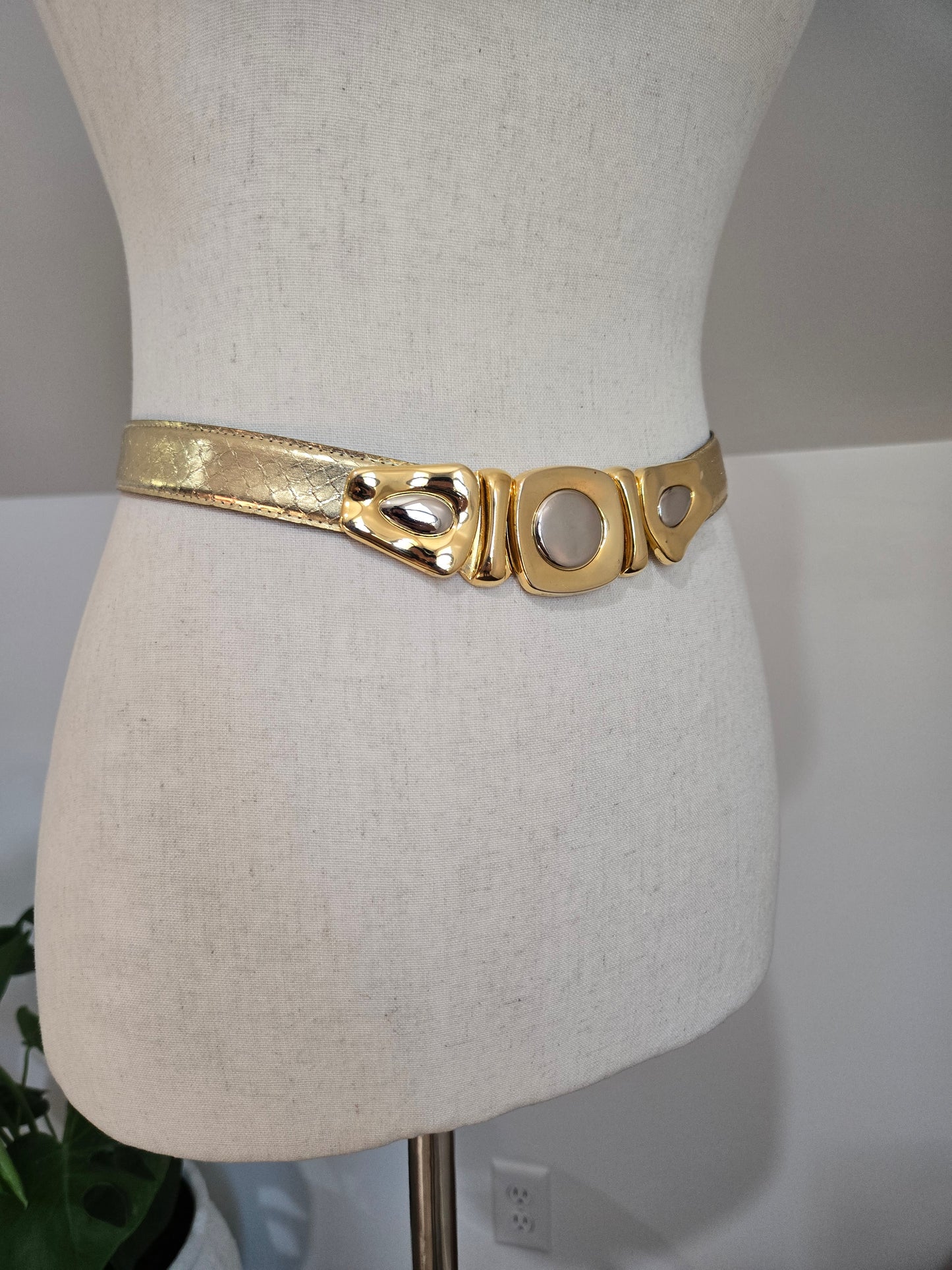 Sunco Vintage Gold Snakeskin Belt with Mixed Metal Decoration - W27-29"