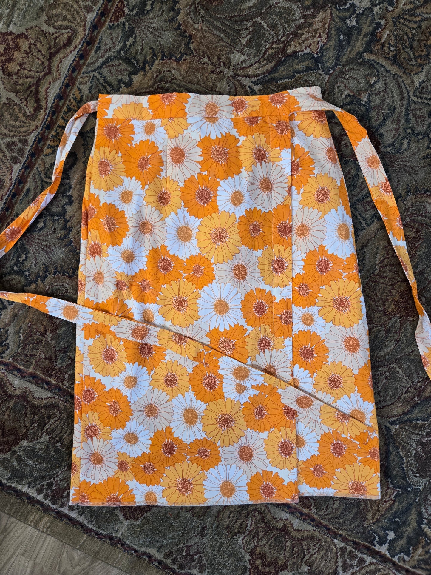 Vintage Orange Cotton Flower Power Wrap Skirt - S/M