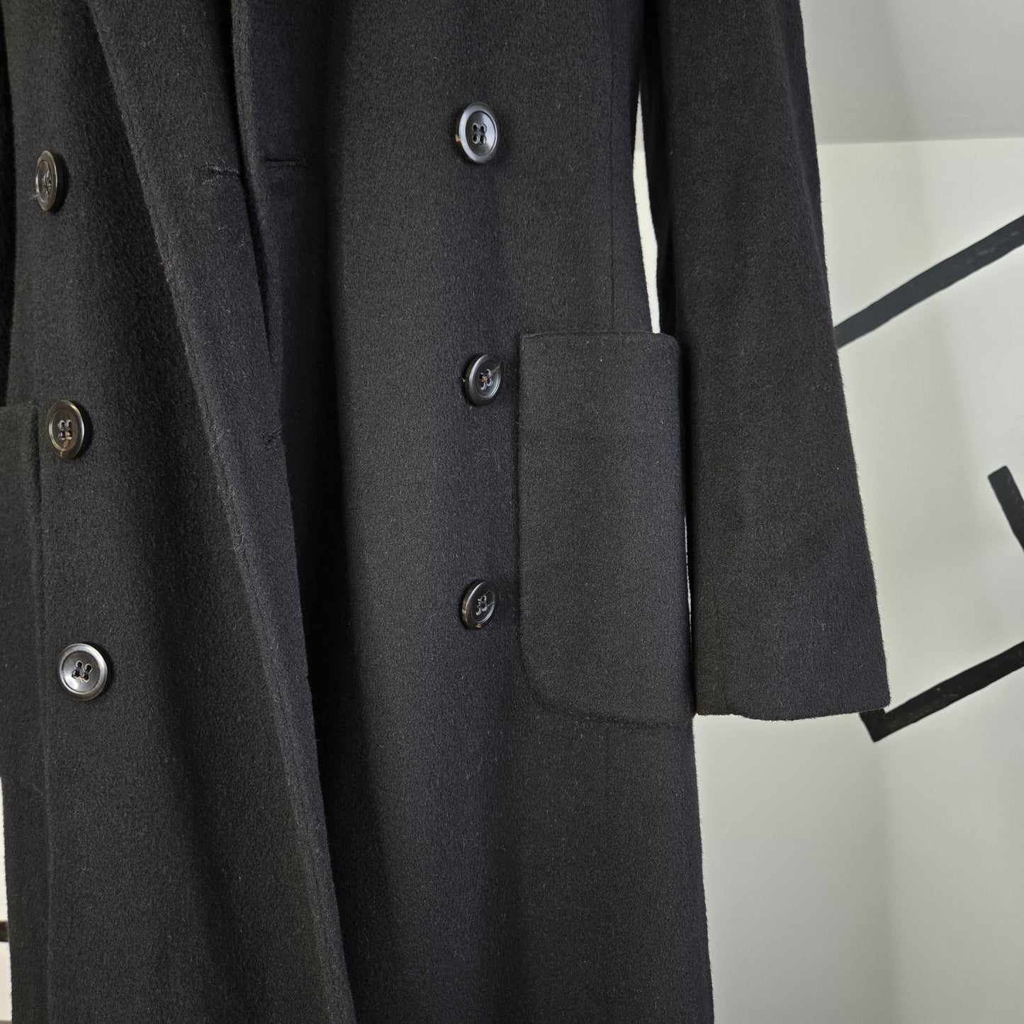 Perry Ellis Vintage Black Merino Wool Long Peacoat - size 8