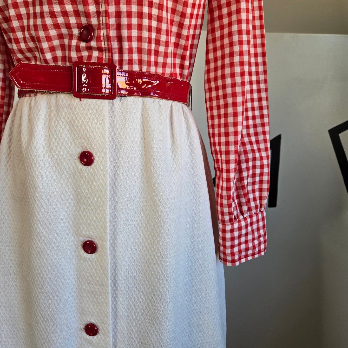 Rontini Vintage Plaid and Floral Applique Dress with Belt - Small