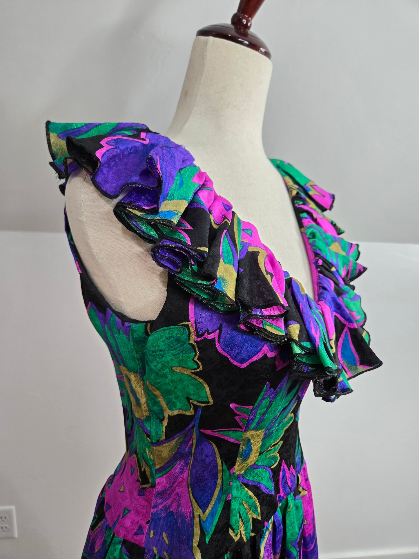 Morton Myles Vintage 1980s Silk Floral Dress - Small