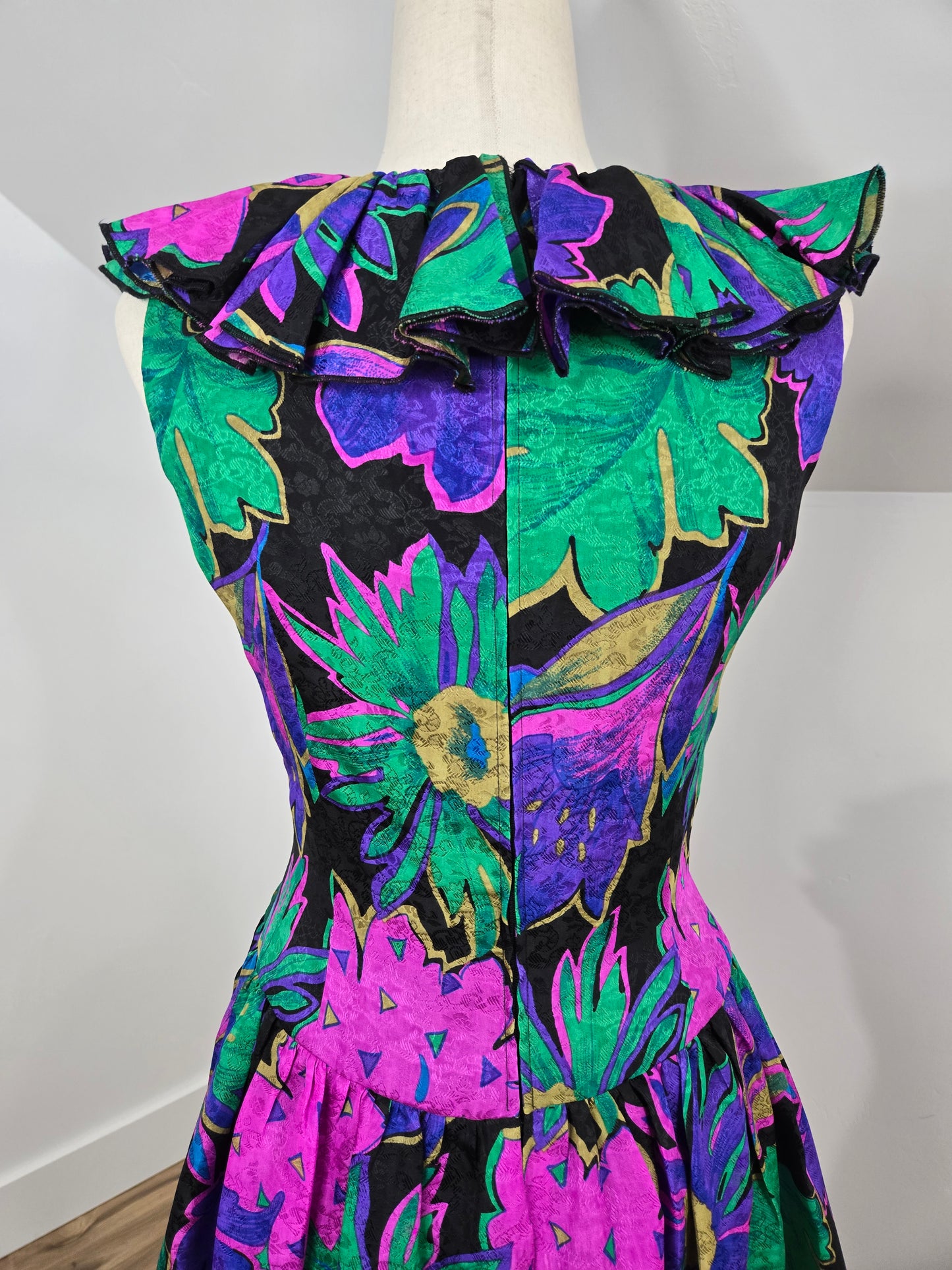 Morton Myles Vintage 1980s Silk Floral Dress - Small