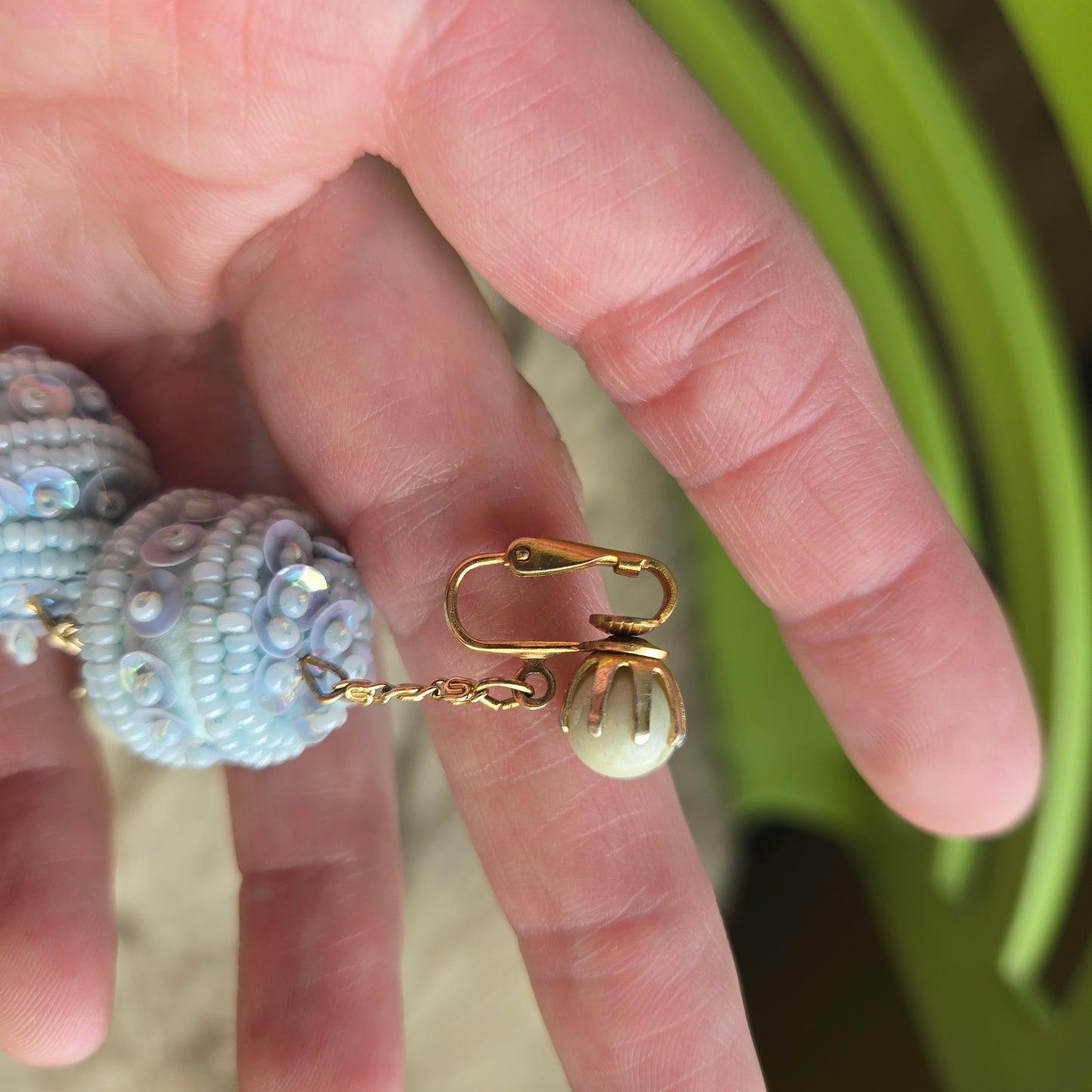 Made in Hong Kong Vintage Blue Sequin Disco Ball Earrings - Clip ons