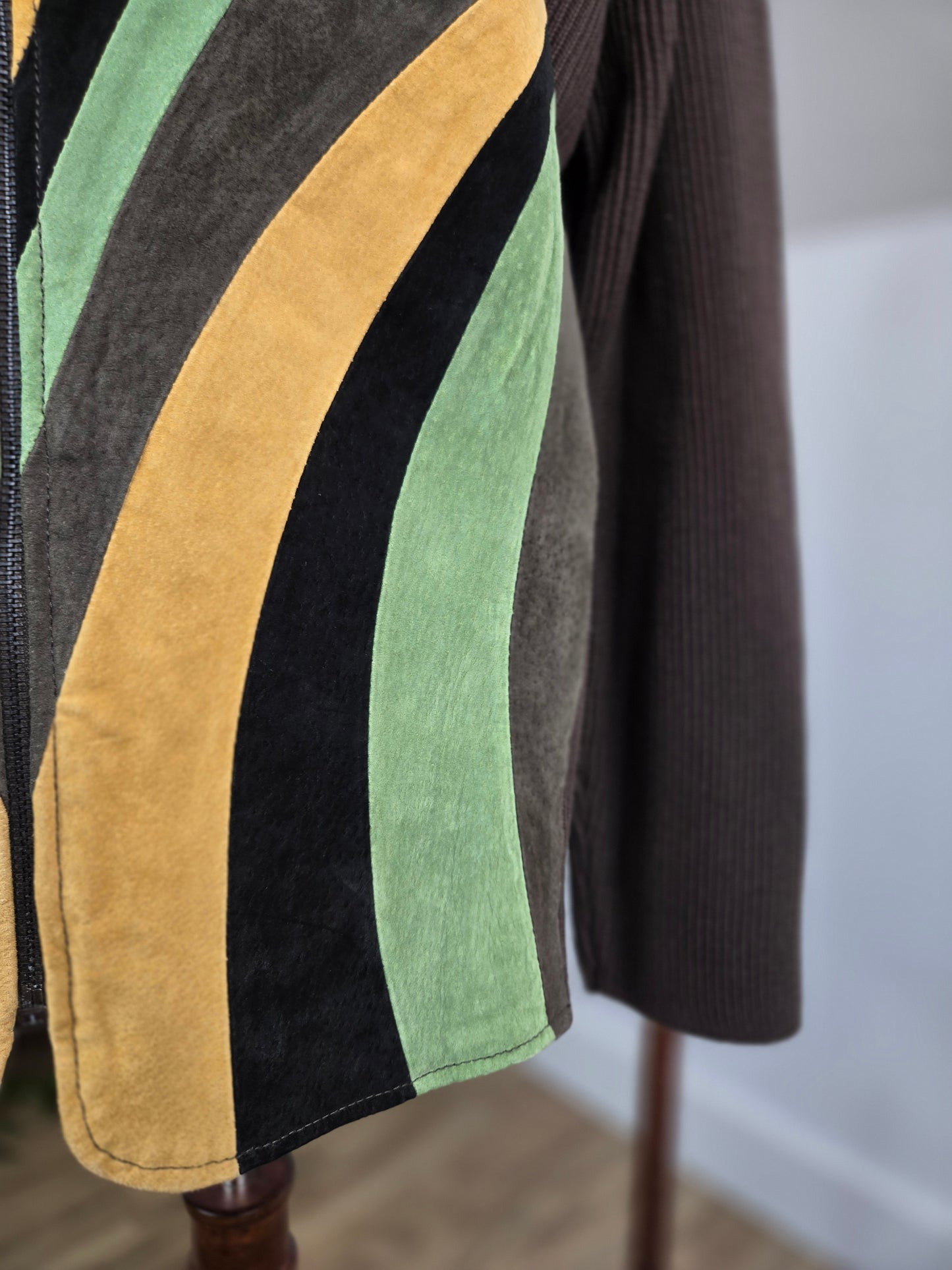 Bob Mackie Vintage Retro Patchwork Brown Leather Jacket - large