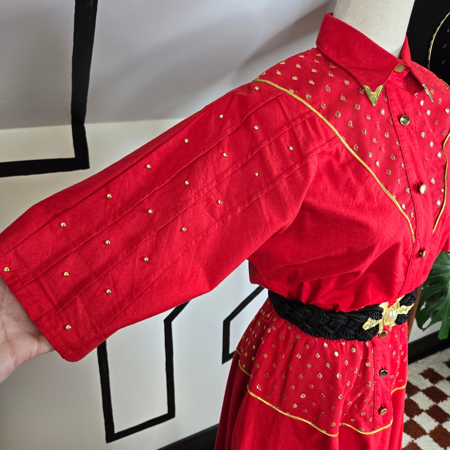 Lilia Smith Exclusive Vintage 70s Western Red and Gold Dress