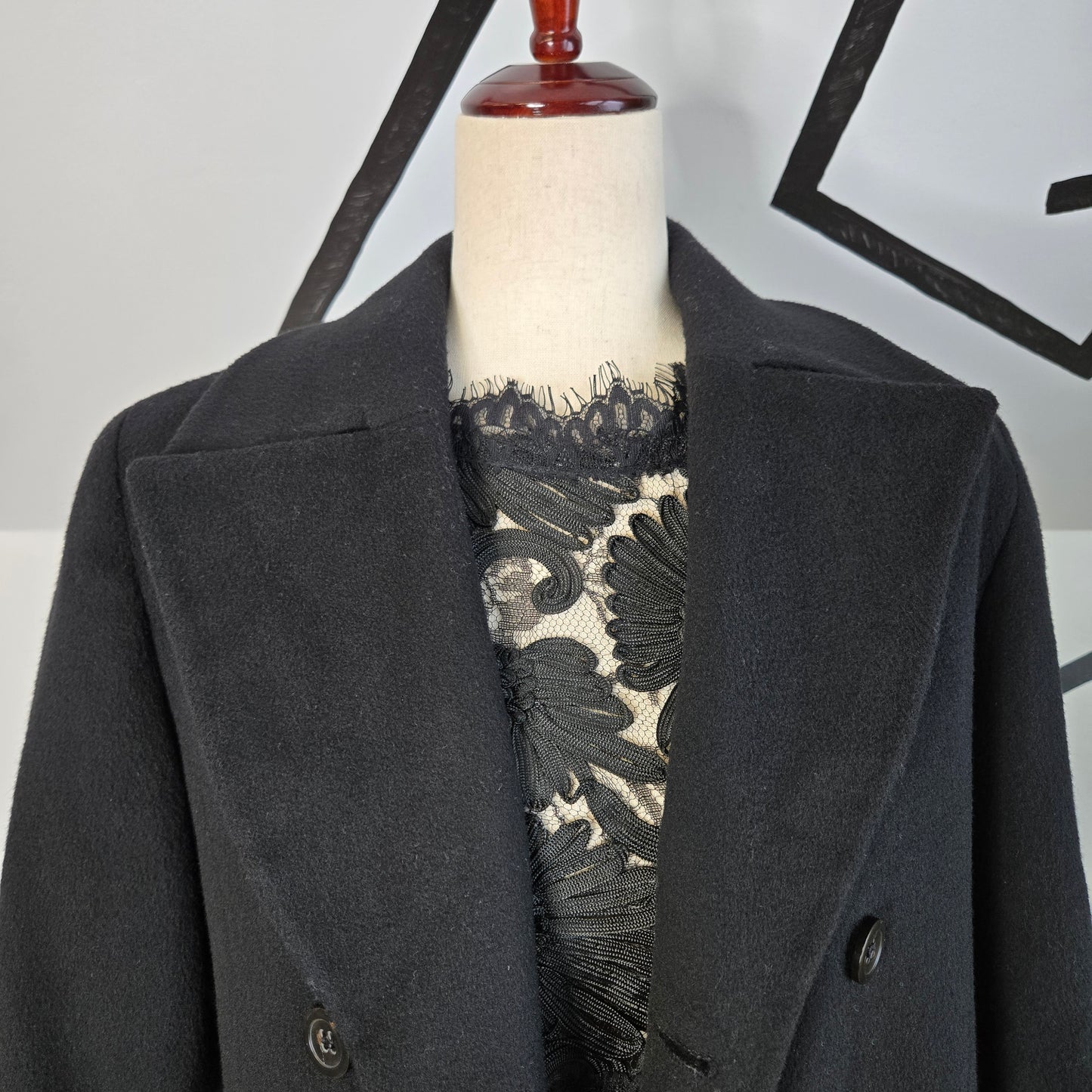 Perry Ellis Vintage Black Merino Wool Long Peacoat - size 8