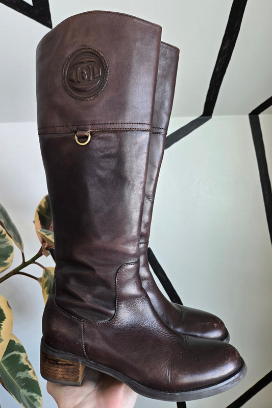 Etienne Aigner Brown Tall Leather Riding Boots - Size 6