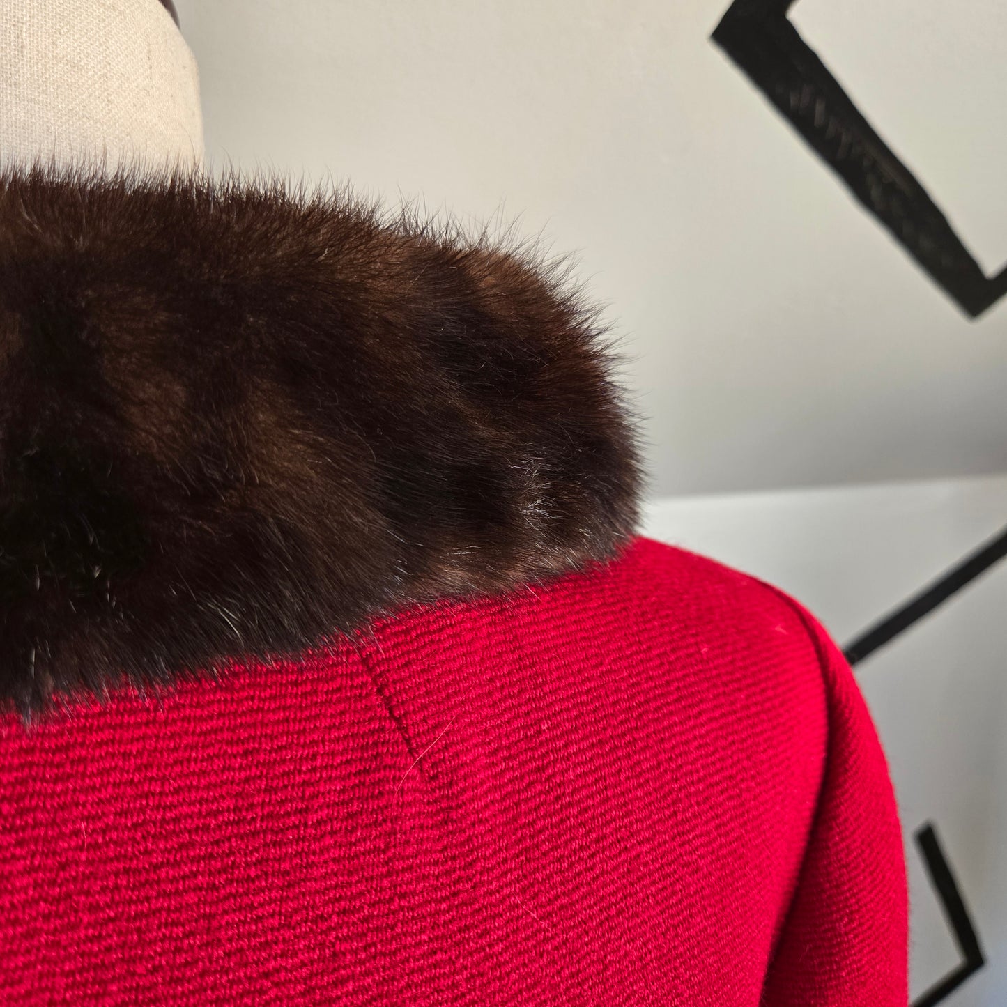 Holly Gab 1960s Red Australian Worsted Wool and Mink Fur Swing Coat - Medium