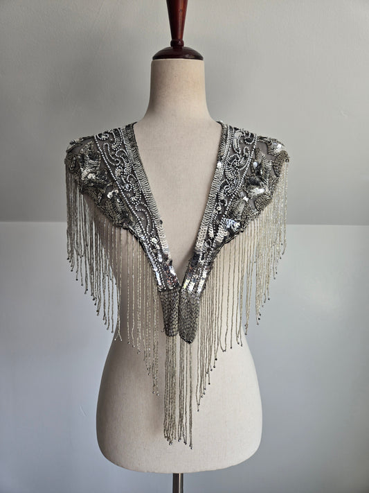 Western Black and Silver Beaded and Sequin Shawl - OS