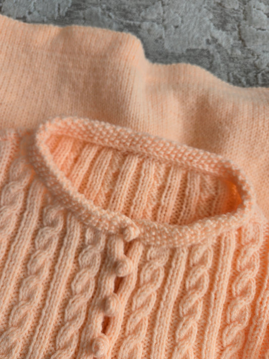 Vintage 1960s Peachy Pink Hand Made Cropped Cardigan - L/XL