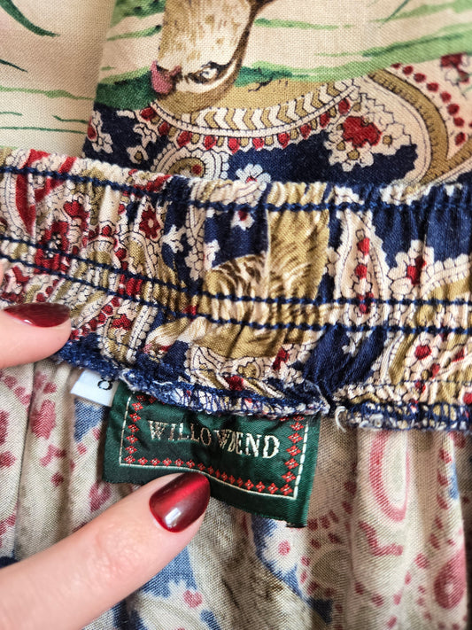 Vintage Willowbend Bird Scene and Paisley Print Skirt - W26-34"