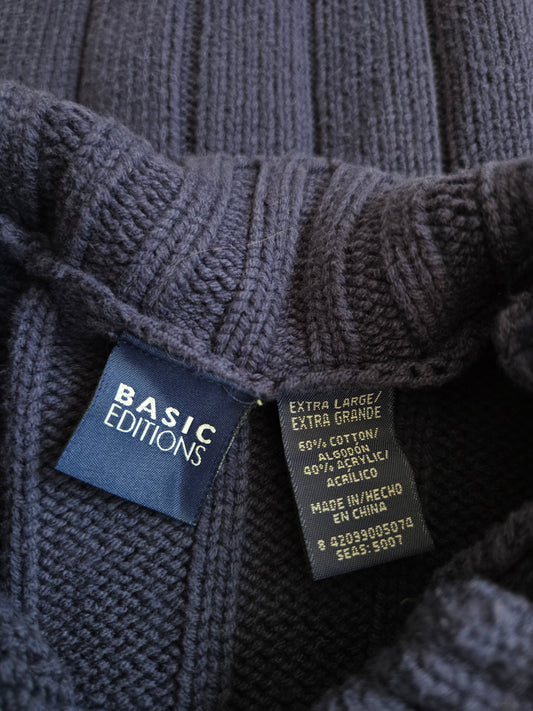 Vintage 90s Basic Edition Nay Cable Knit Cardigan - XL