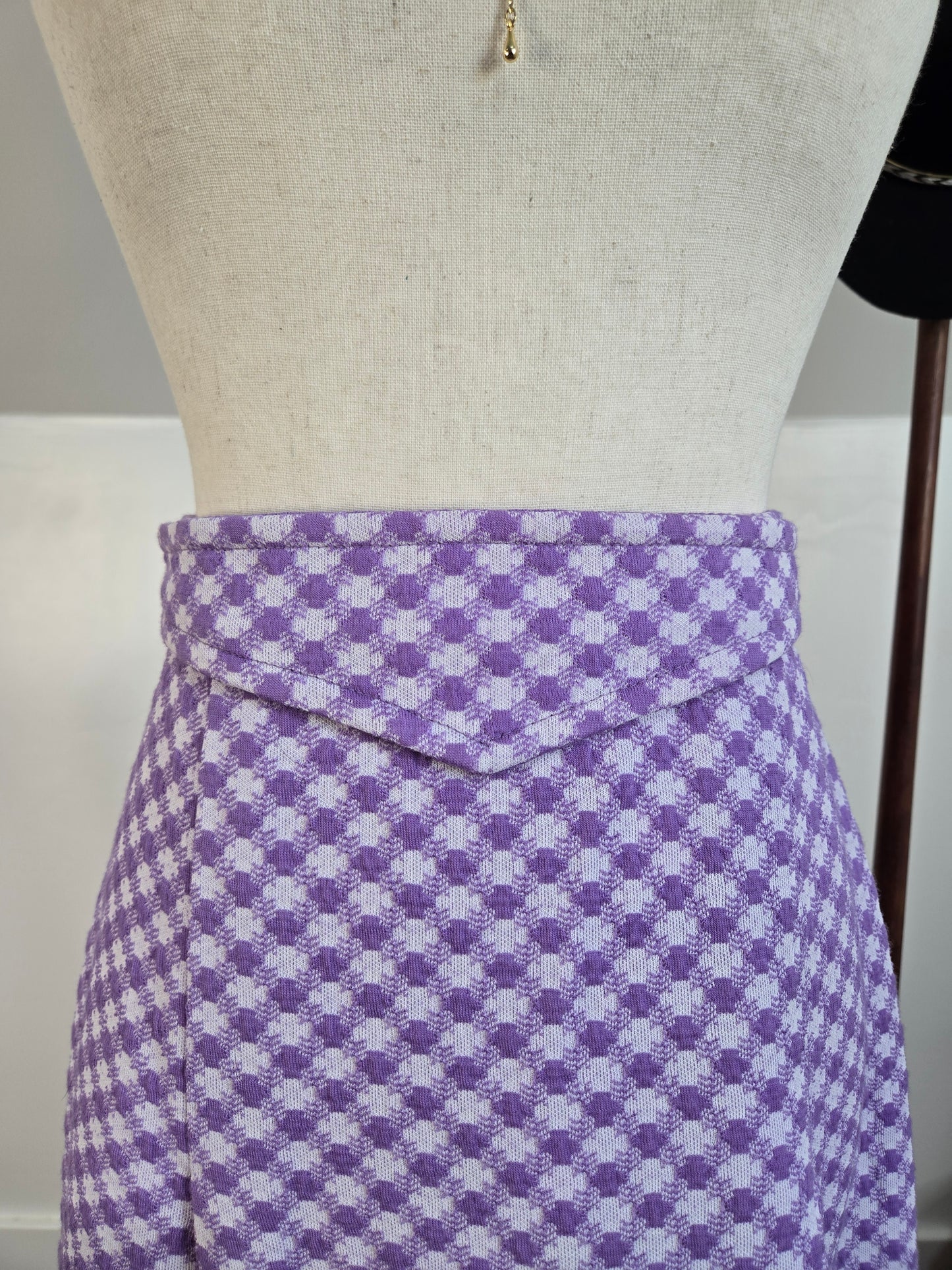 Jantzen Vintage 70s Purple and White Checkered Knit Maxi Skirt - medium