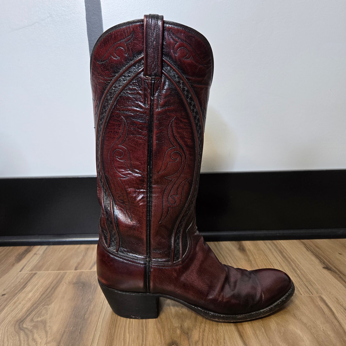 Lucchese San Antonio Black Cherry Leather Western Boots - Size 9 (womens)